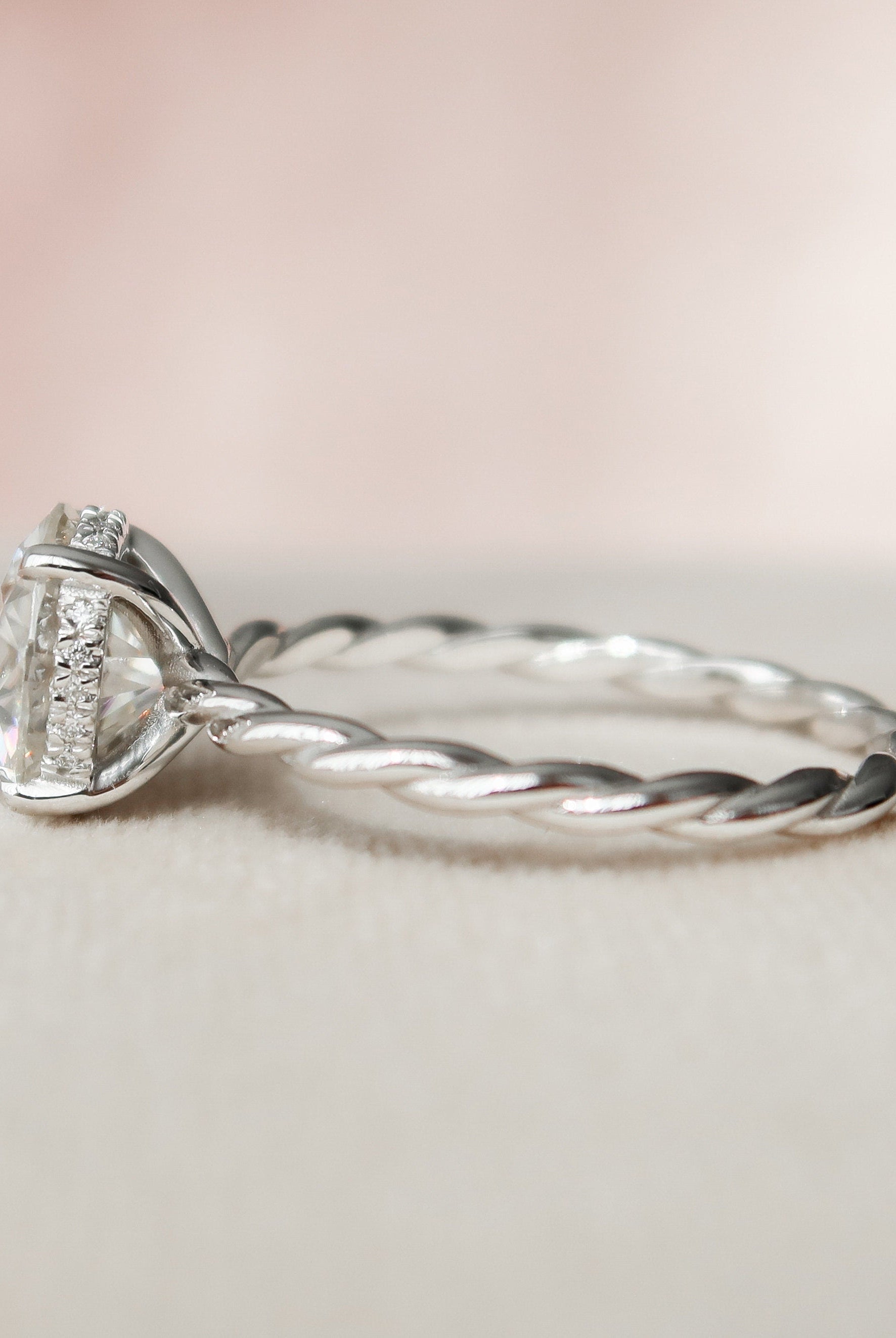 2.50CT Round Braided Moissanite Diamond Hidden Halo Engagement Ring
