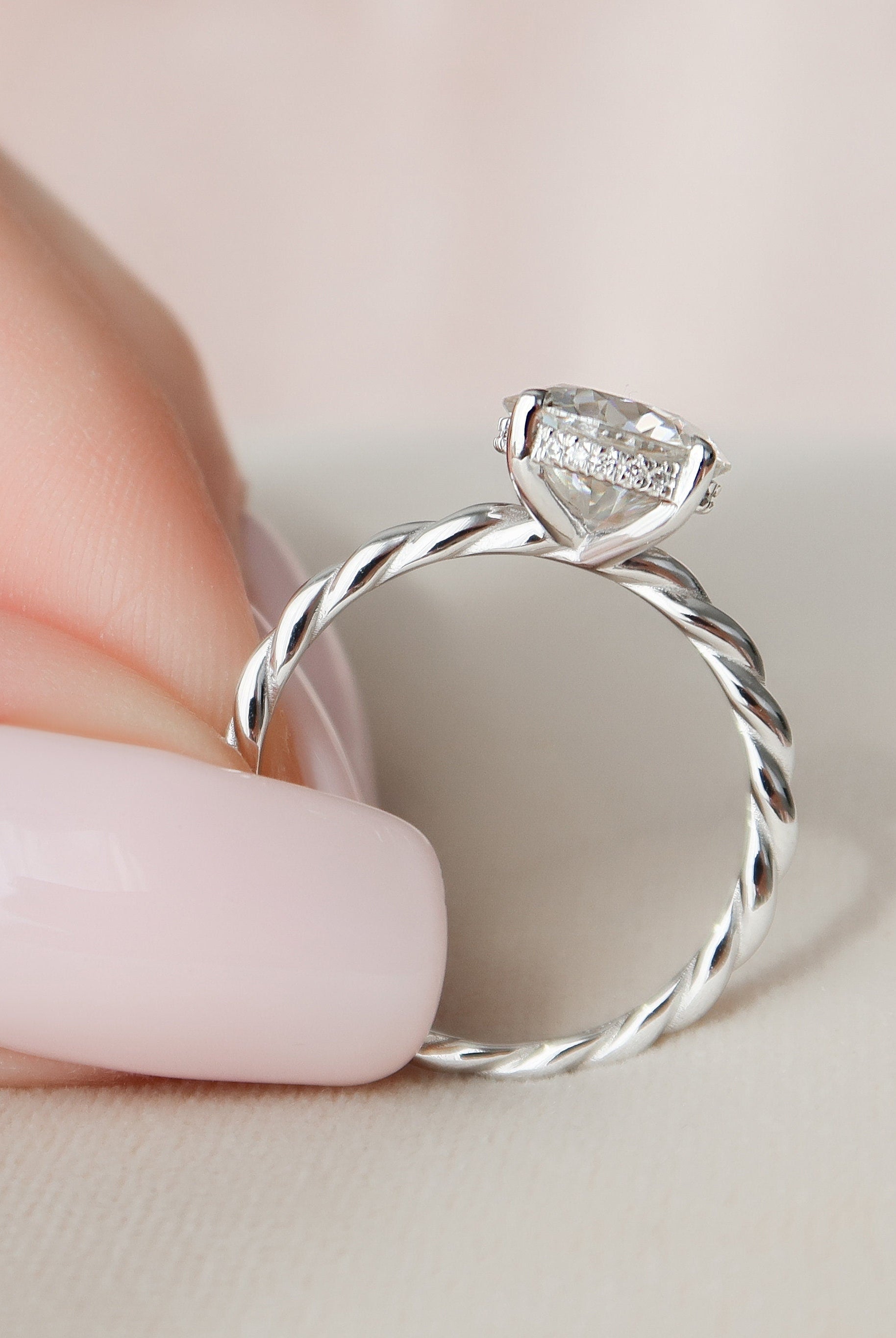 2.50CT Round Braided Moissanite Diamond Hidden Halo Engagement Ring