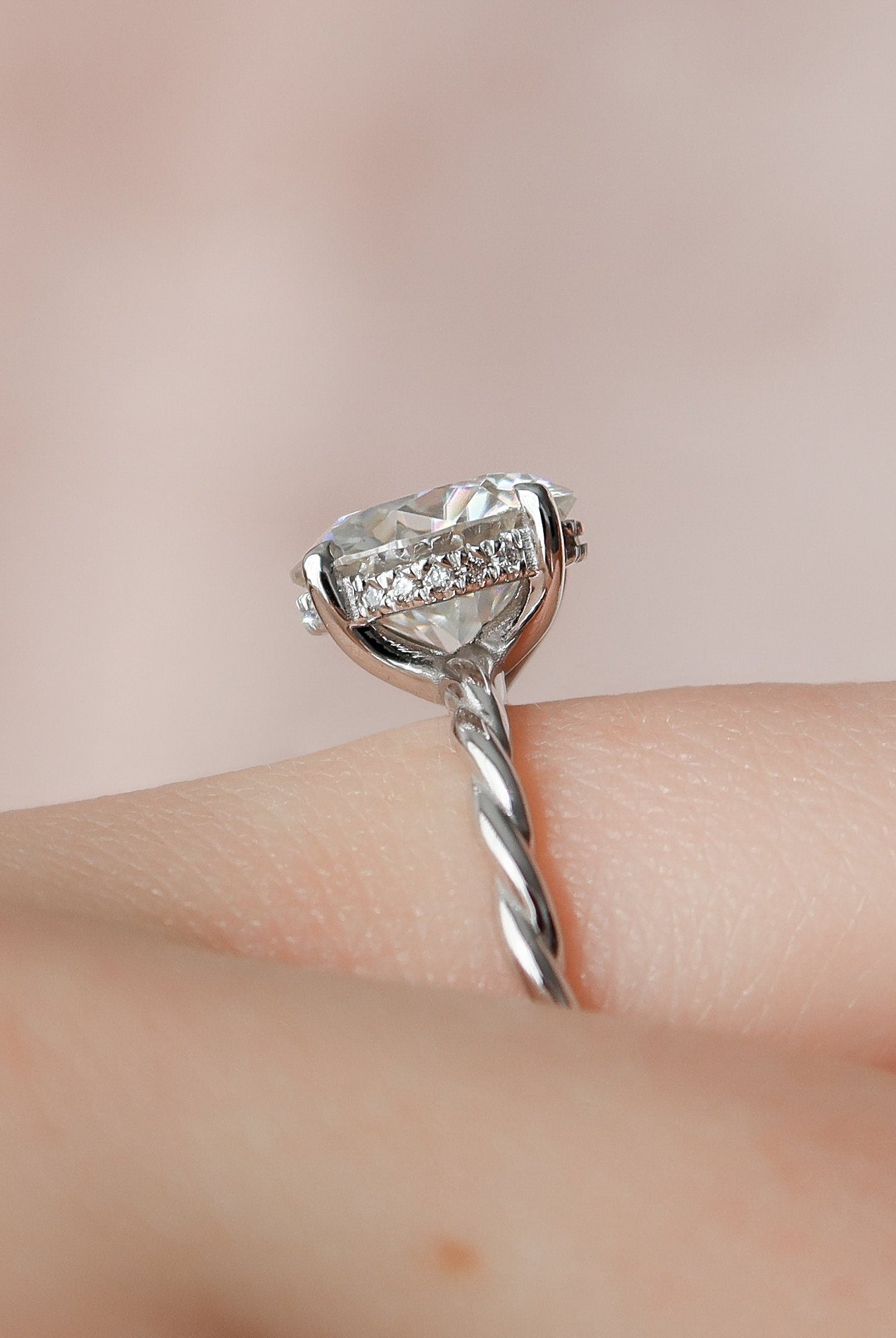 2.50CT Round Braided Moissanite Diamond Hidden Halo Engagement Ring