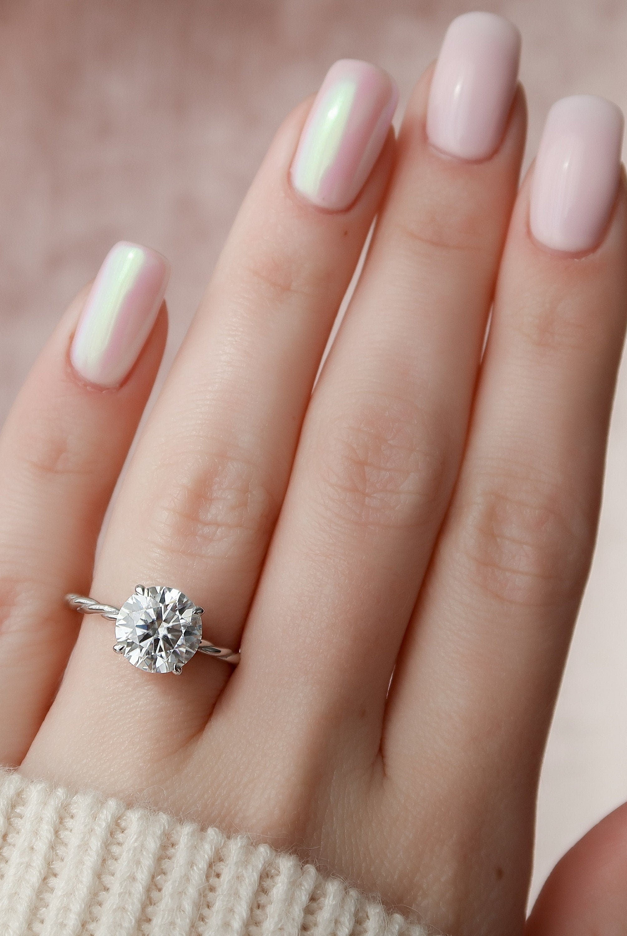 2.50CT Round Braided Moissanite Diamond Hidden Halo Engagement Ring