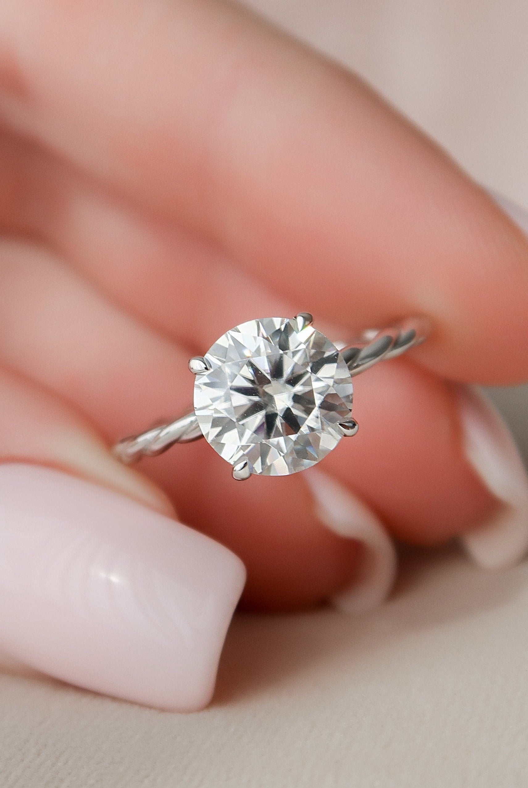 2.50CT Round Braided Moissanite Diamond Hidden Halo Engagement Ring