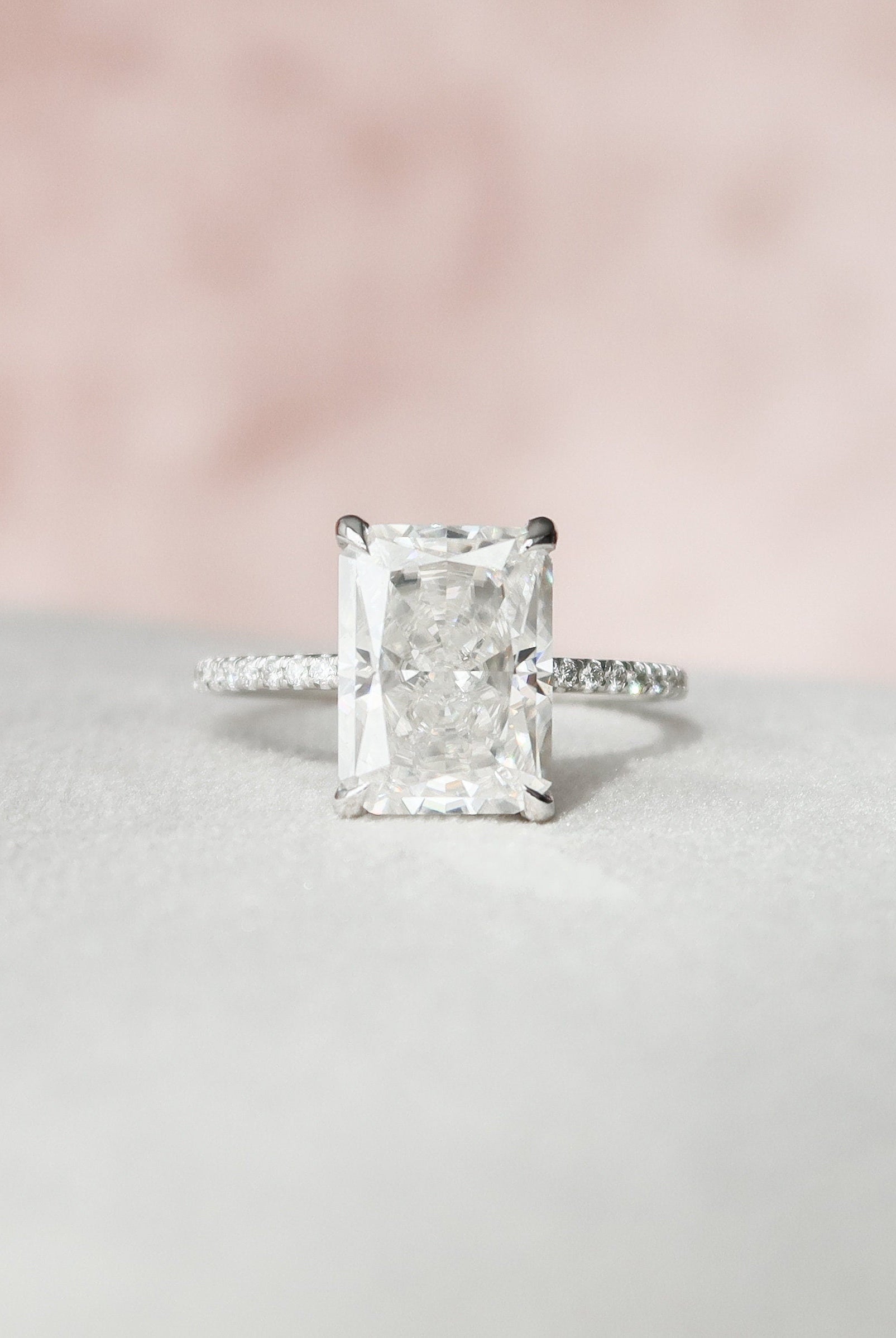 4.50СT Radiant Hidden Halo Moissanite Diamond Pave Engagement Ring