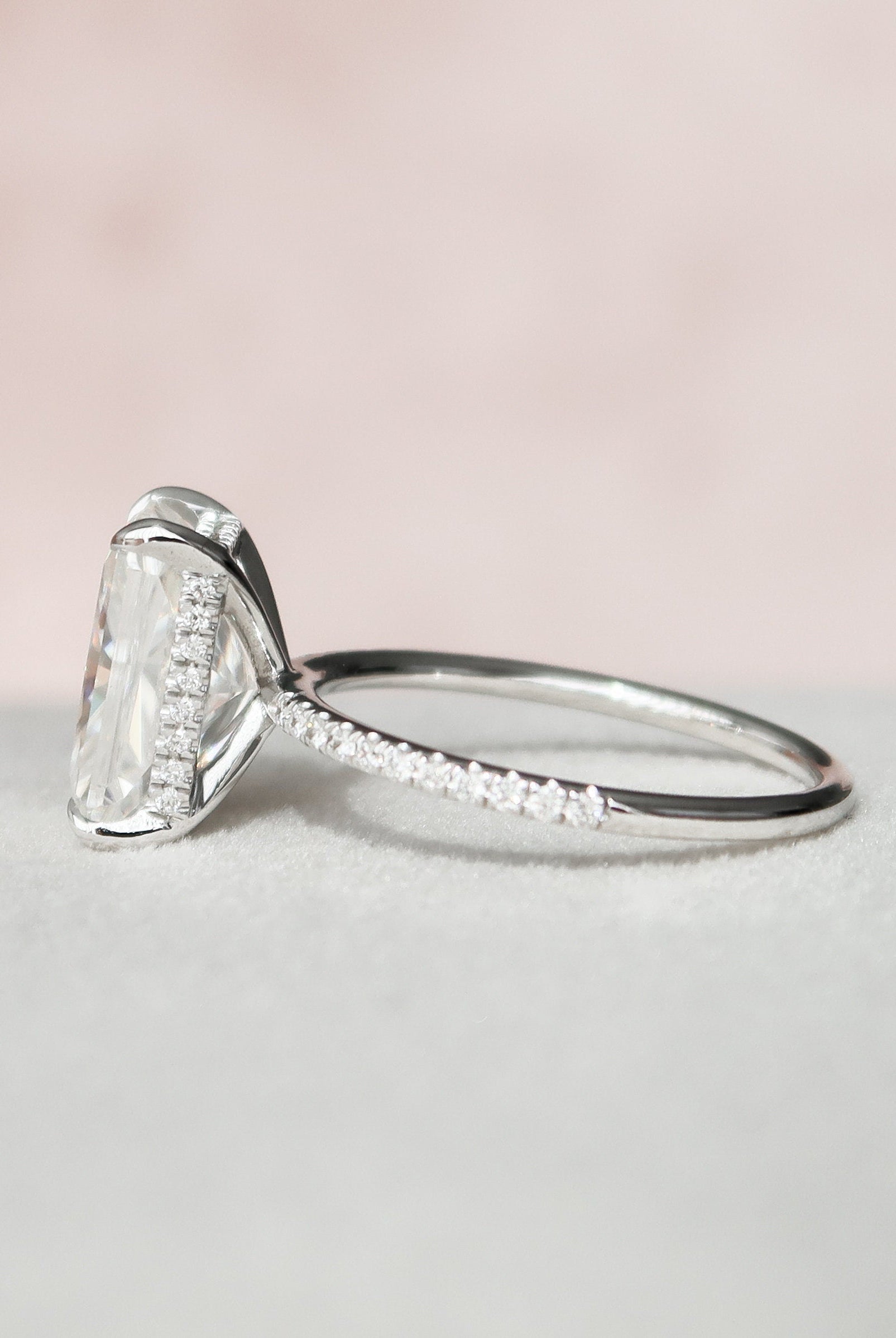 4.50СT Radiant Hidden Halo Moissanite Diamond Pave Engagement Ring