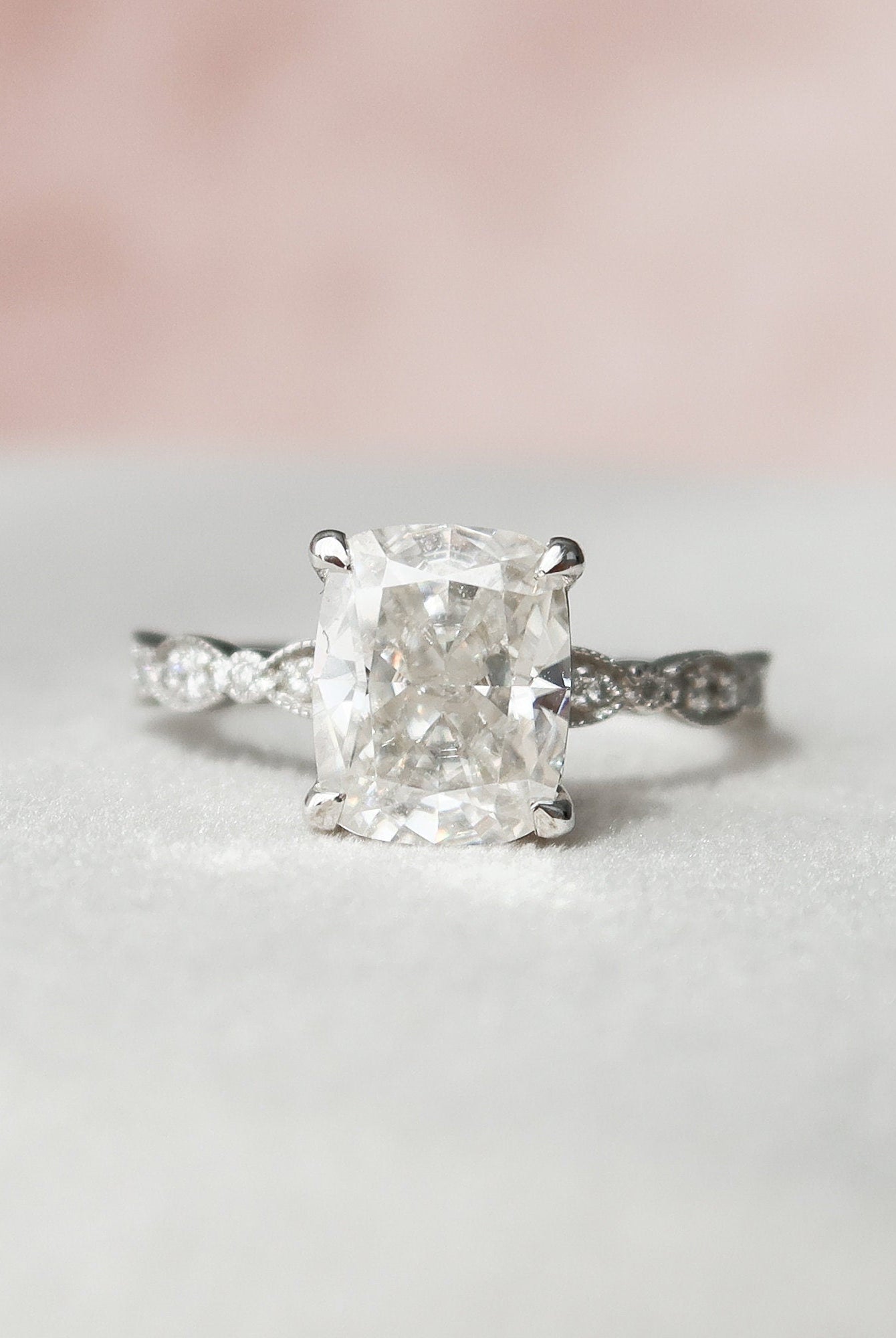 2.50CT Elongated Cushion Moissanite Diamond Vintage Pave Engagement Ring