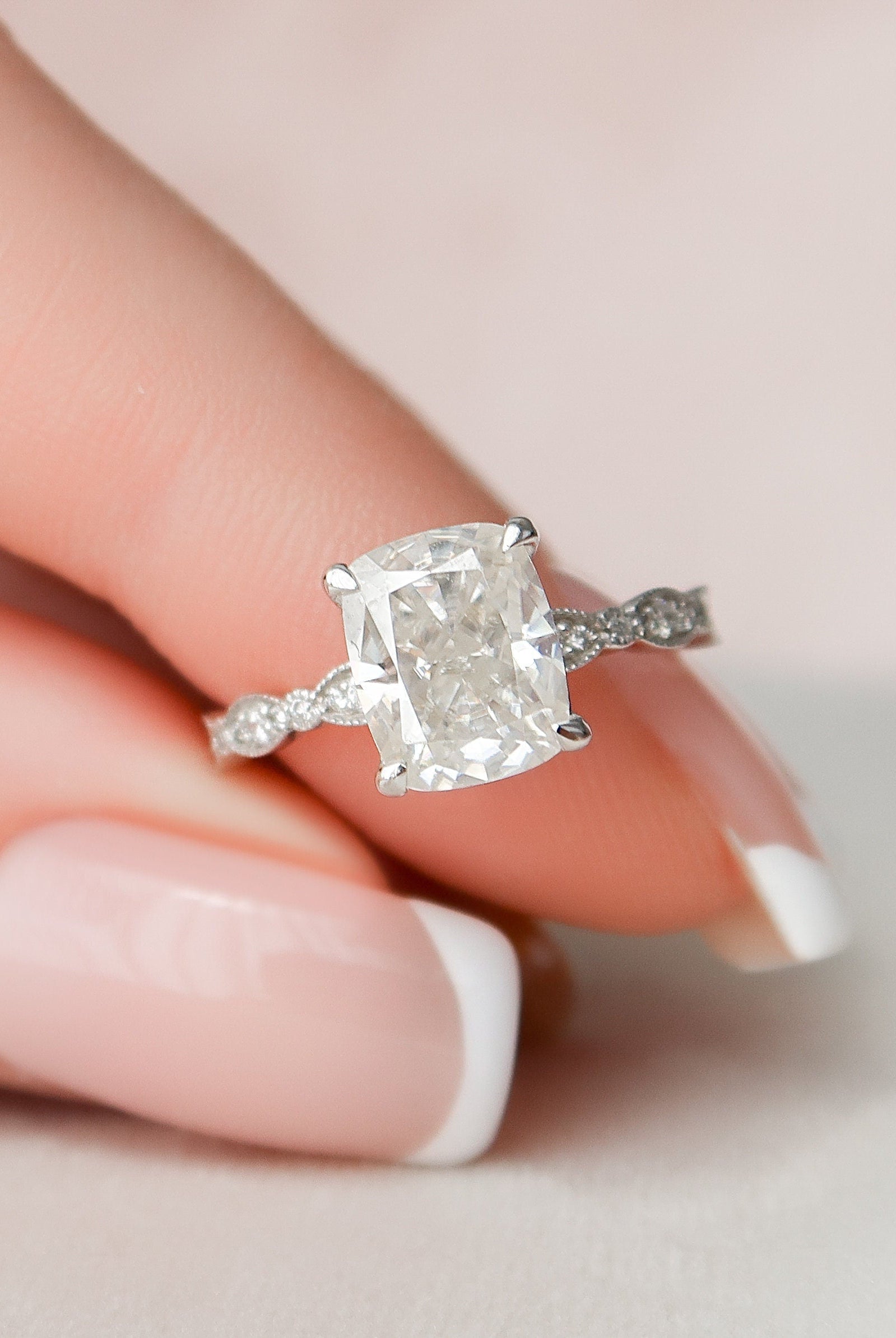 2.50CT Elongated Cushion Moissanite Diamond Vintage Pave Engagement Ring