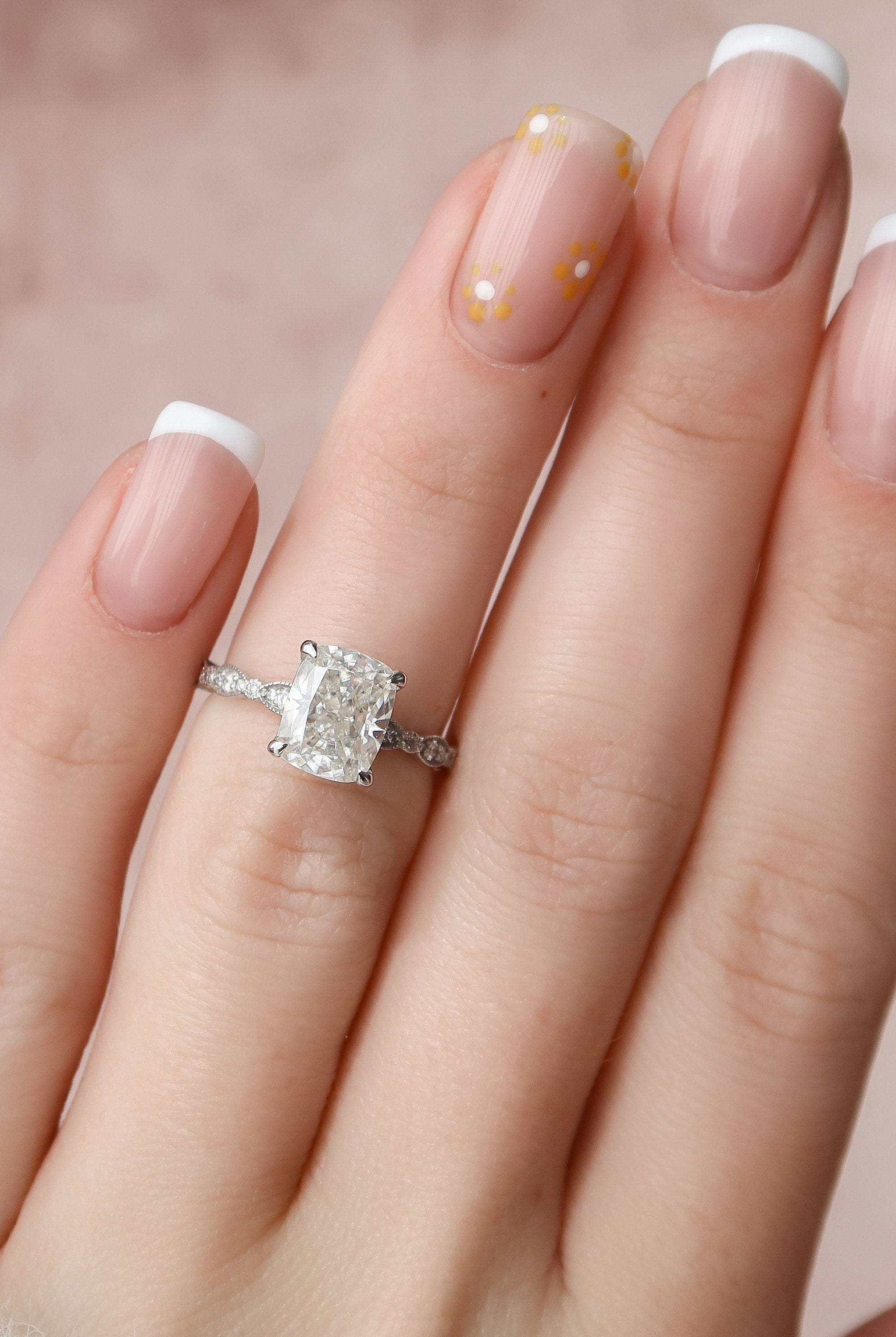2.50CT Elongated Cushion Moissanite Diamond Vintage Pave Engagement Ring