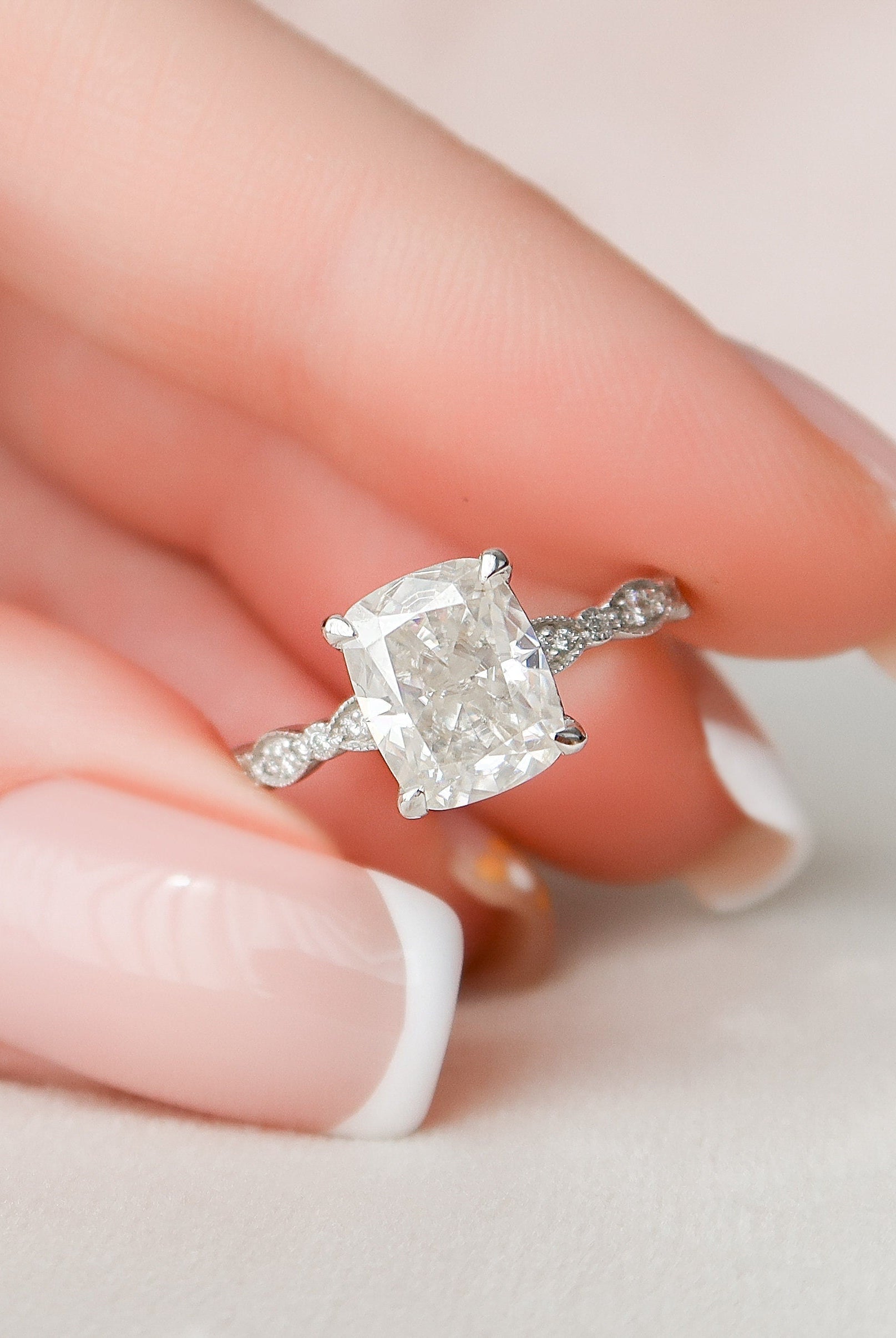 2.50CT Elongated Cushion Moissanite Diamond Vintage Pave Engagement Ring