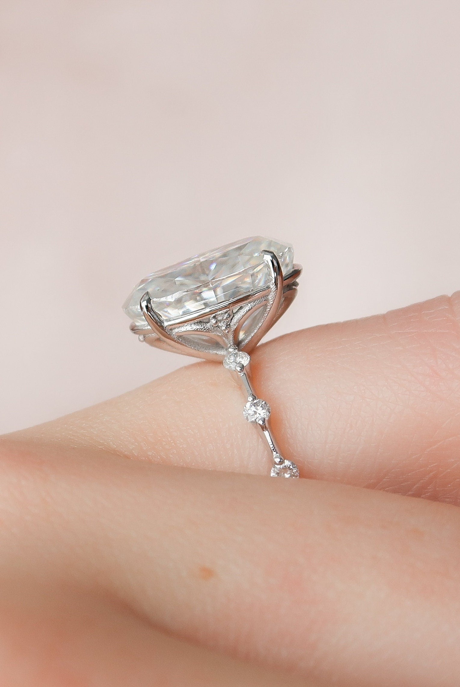 5.0CT Oval Petite Pave Moissanite Diamond Engagement Ring For Women