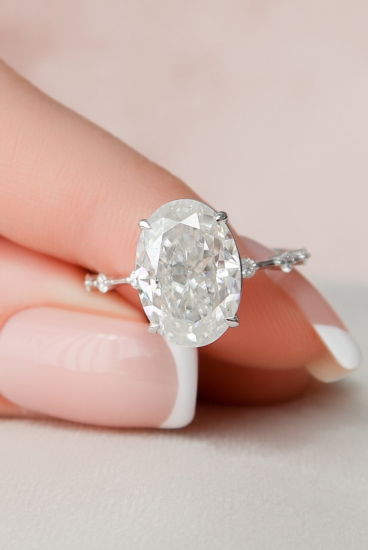 5.0CT Oval Petite Pave Moissanite Diamond Engagement Ring For Women