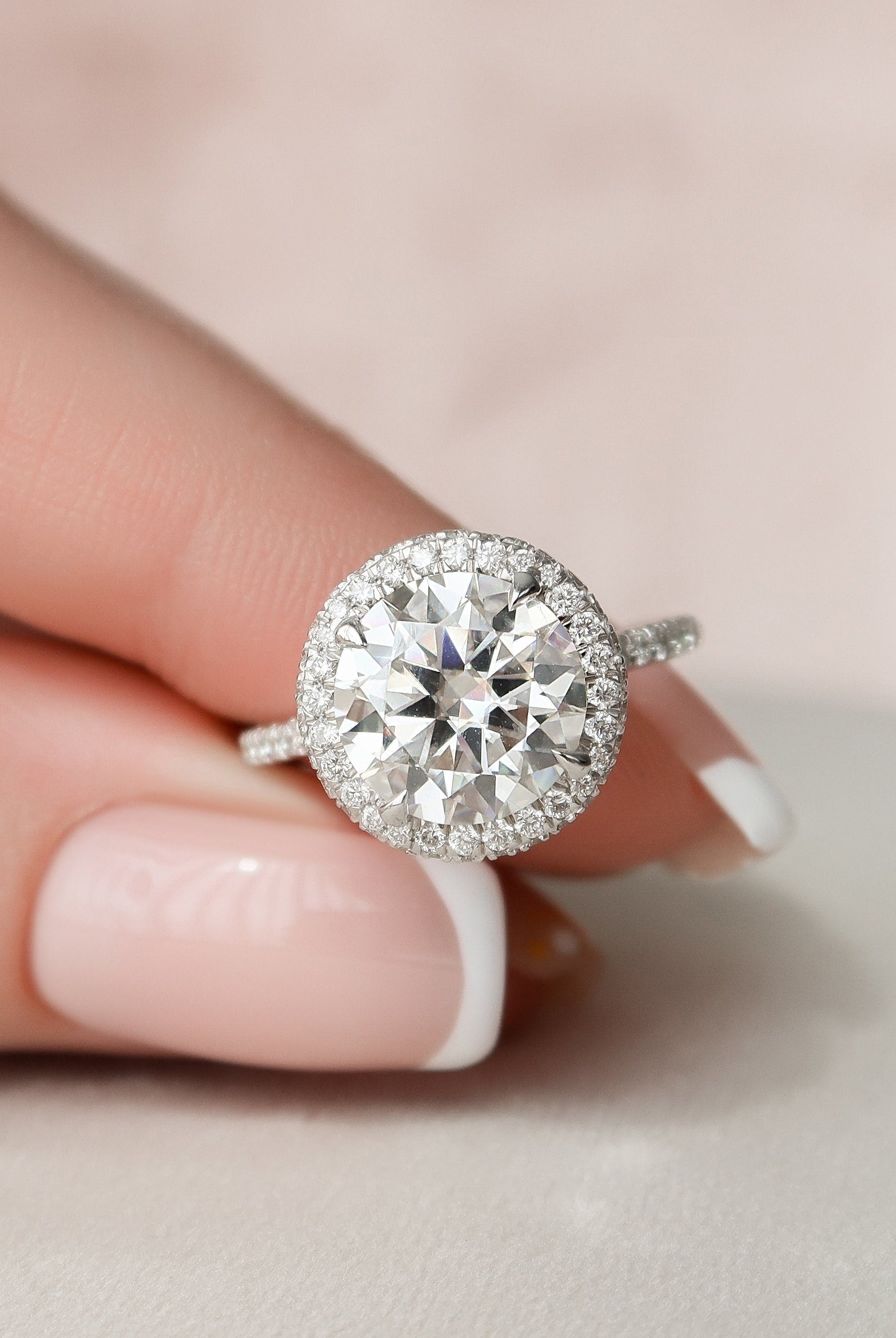 3.50CT Cathedral Set Round Moissanite Diamond Halo Engagement Ring