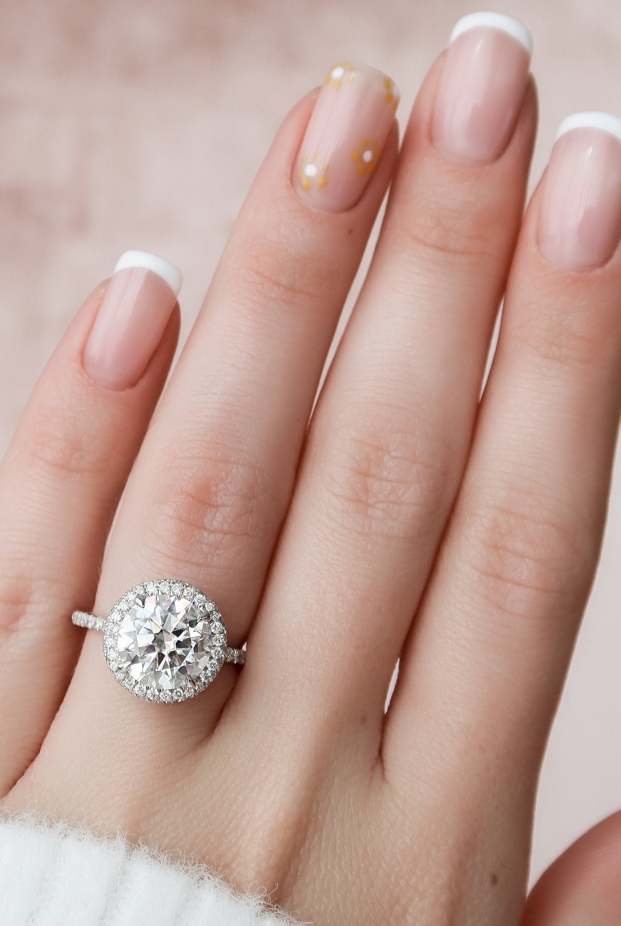3.50CT Cathedral Set Round Moissanite Diamond Halo Engagement Ring