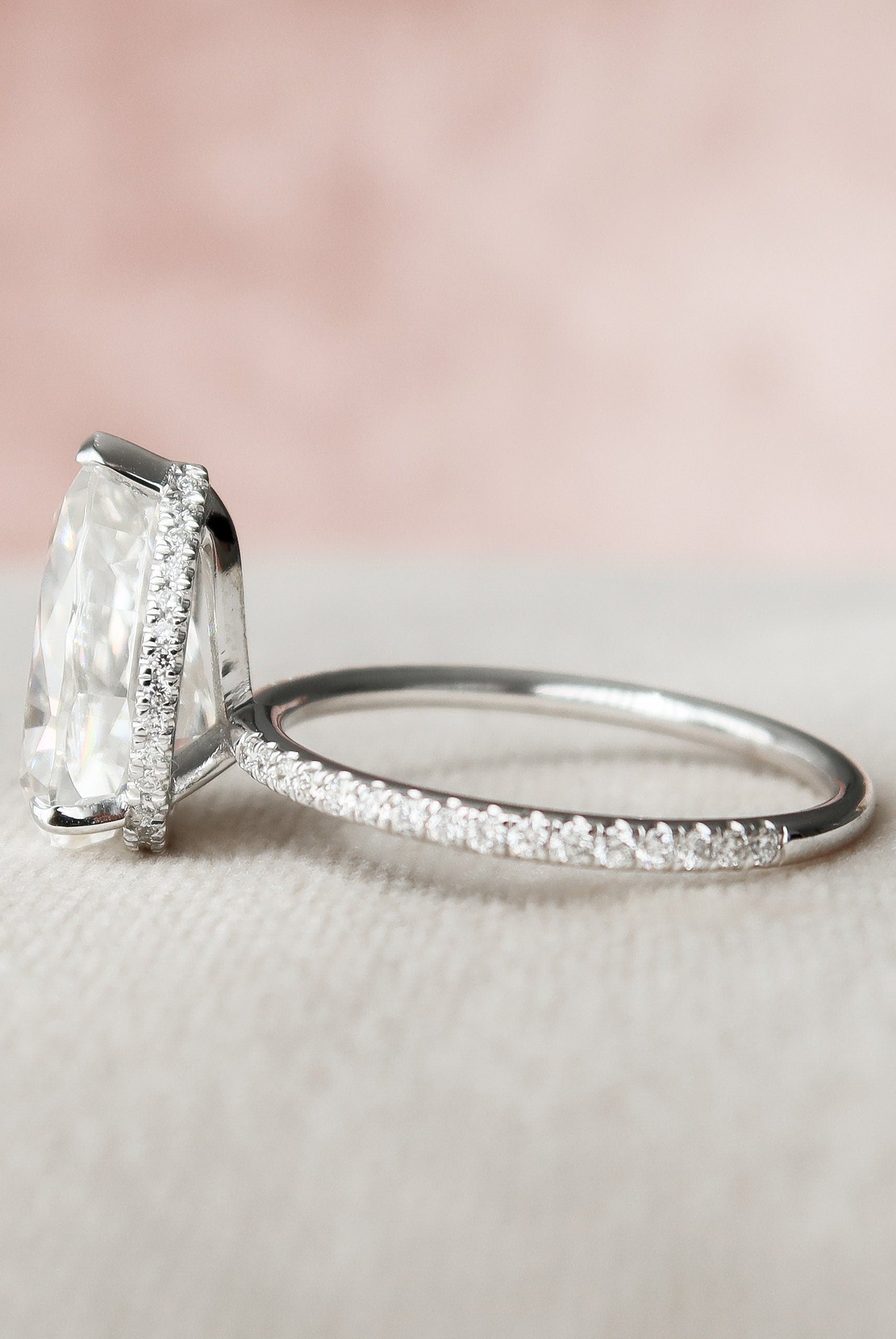 3.0CT Pear Hidden Halo Moissanite Diamond Pave Engagement Ring For Women