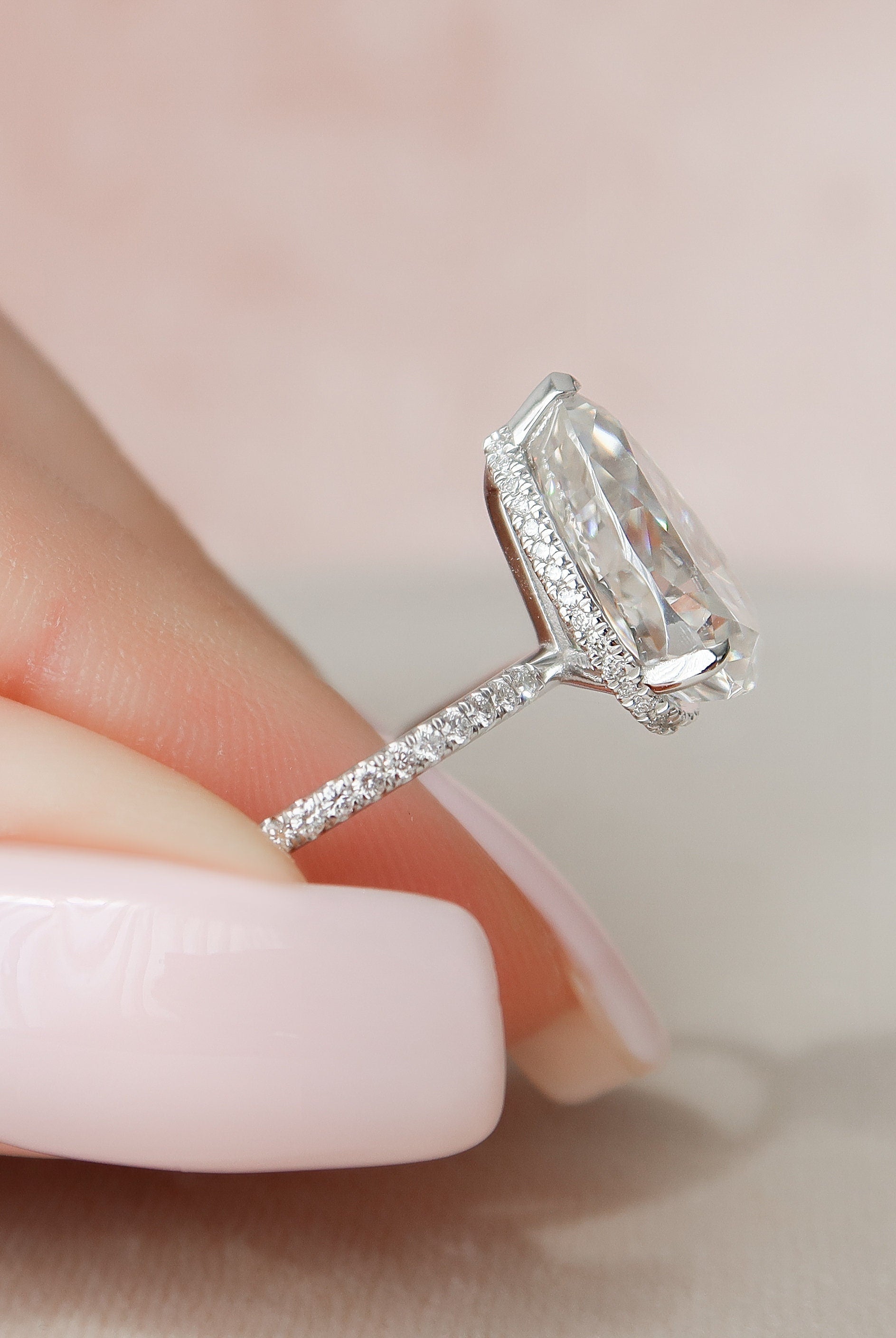 3.0CT Pear Hidden Halo Moissanite Diamond Pave Engagement Ring For Women