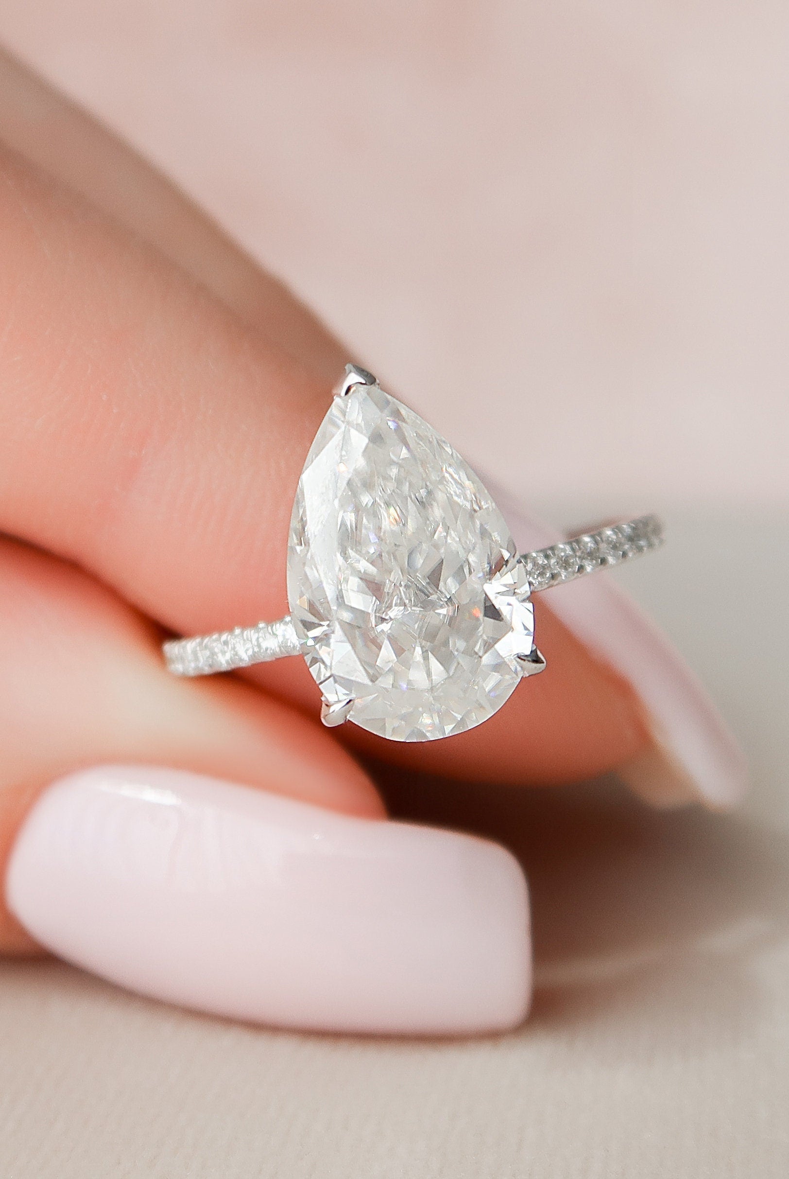 3.0CT Pear Hidden Halo Moissanite Diamond Pave Engagement Ring For Women