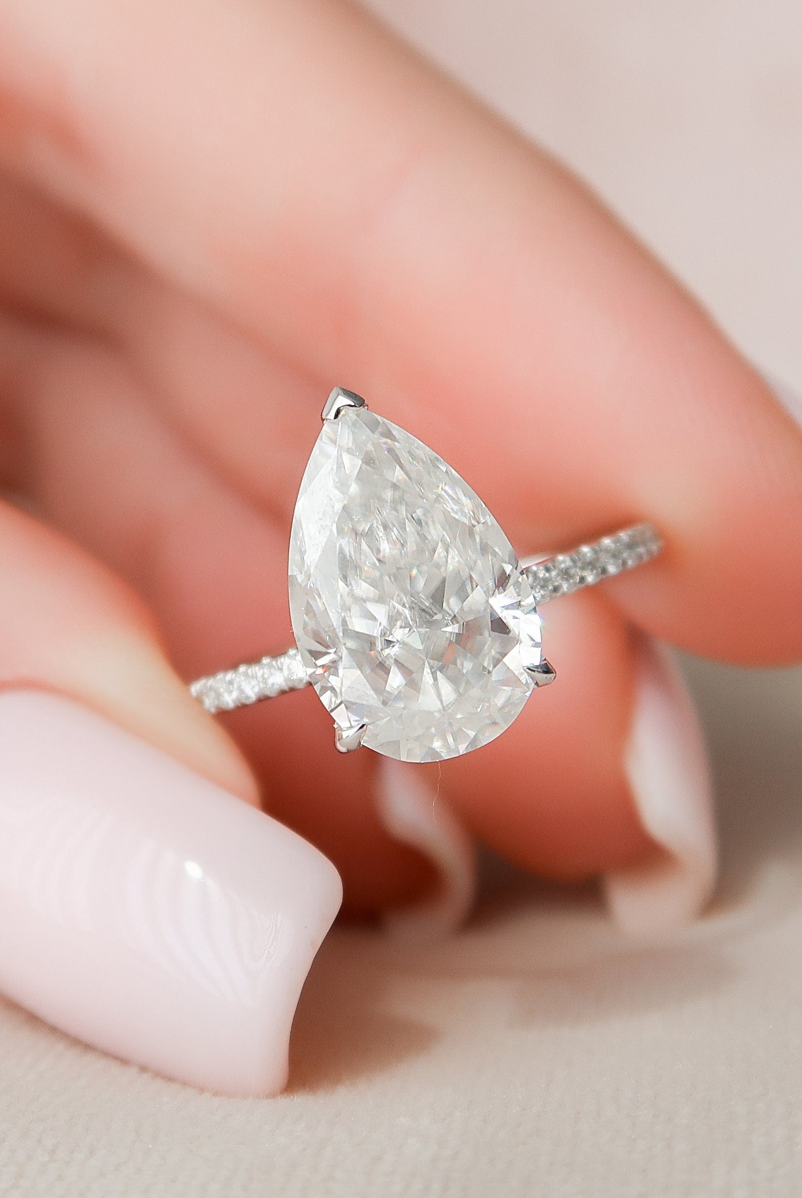 3.0CT Pear Hidden Halo Moissanite Diamond Pave Engagement Ring For Women