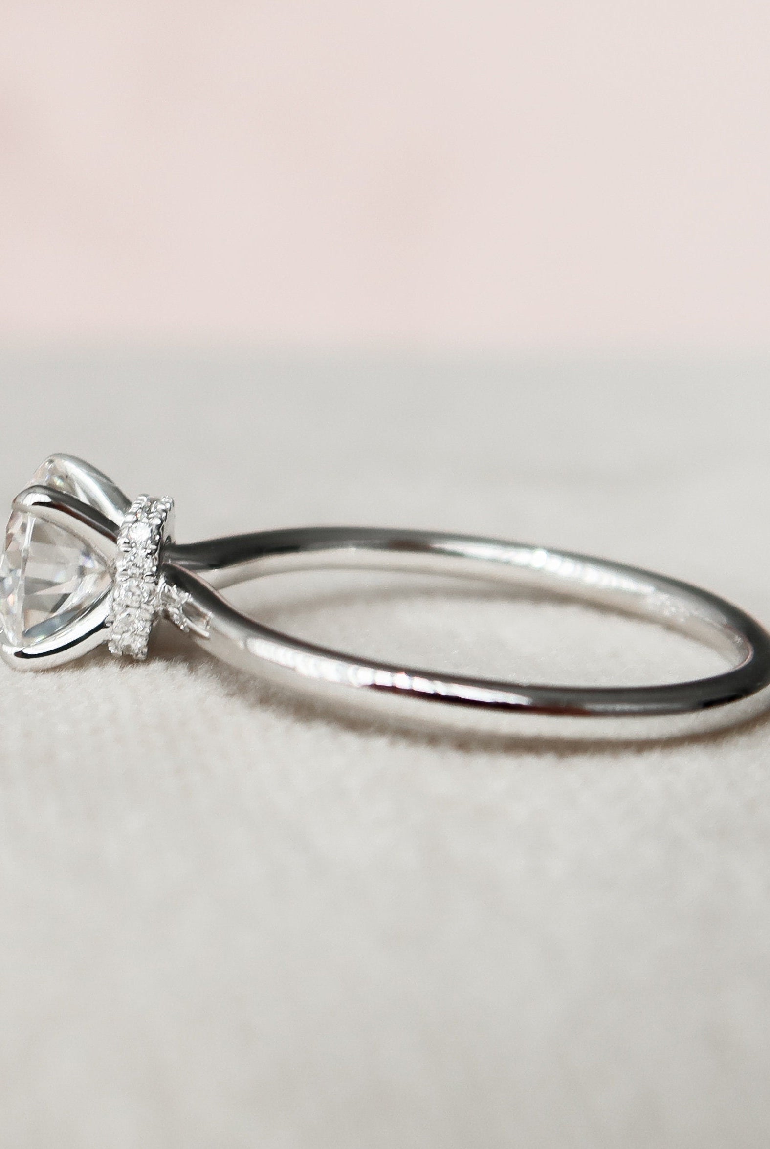 1.0CT Round Hidden Halo Moissanite Diamond Solitaire Engagement Ring