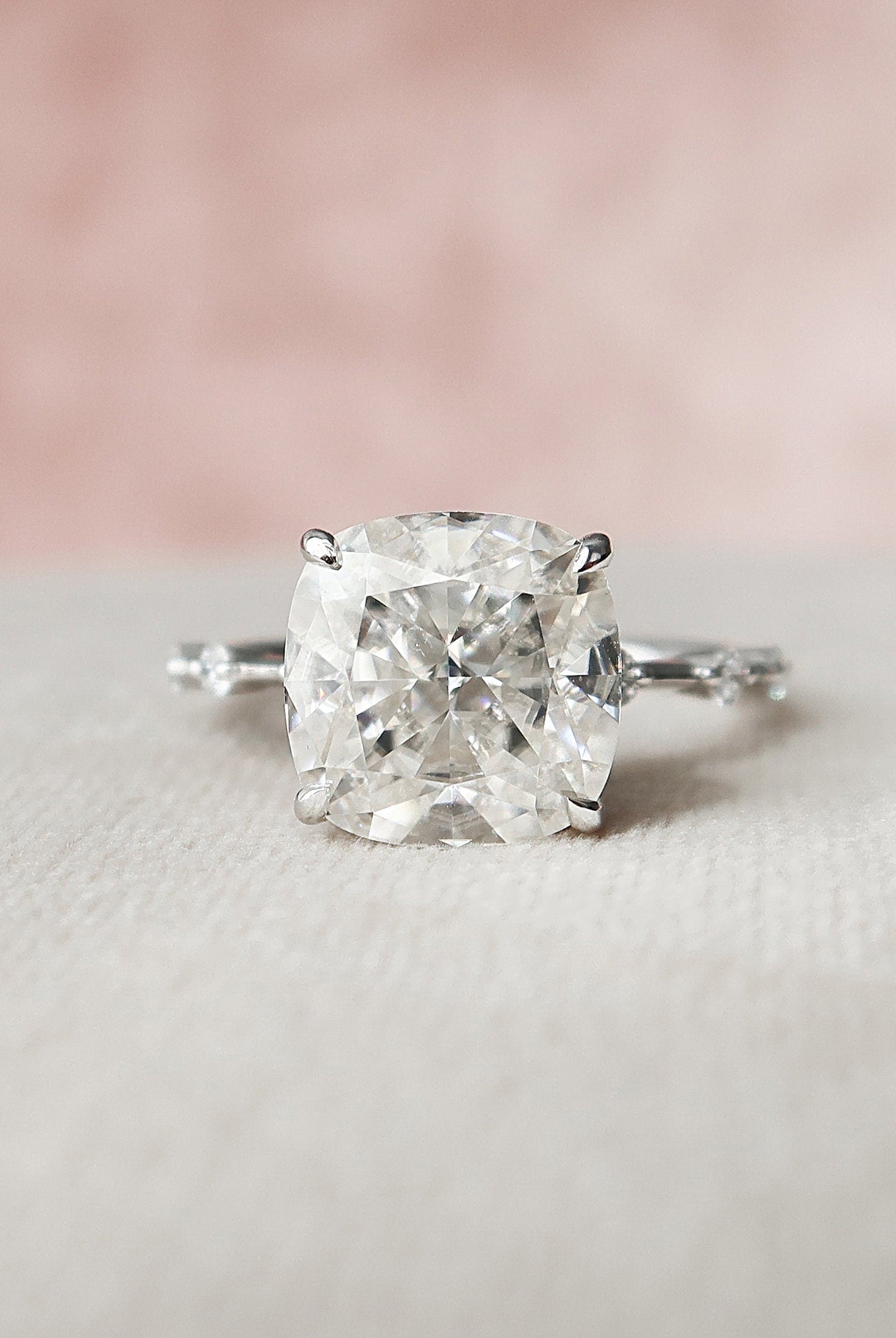 5.0CT Cushion Petite Pave Moissanite Diamond Engagement Ring For Her