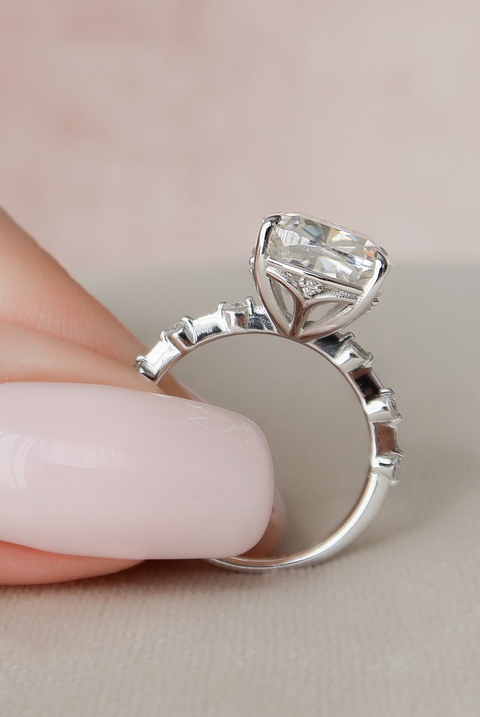 5.0CT Cushion Petite Pave Moissanite Diamond Engagement Ring For Her