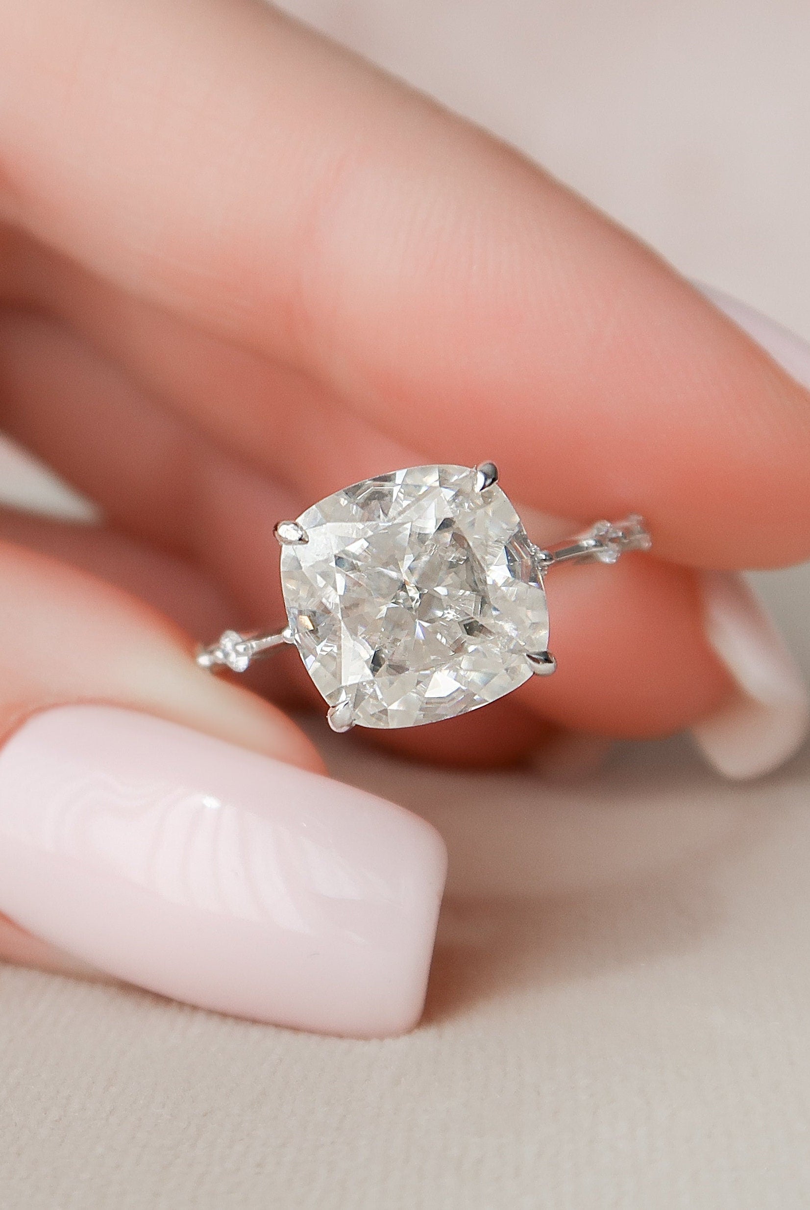 5.0CT Cushion Petite Pave Moissanite Diamond Engagement Ring For Her