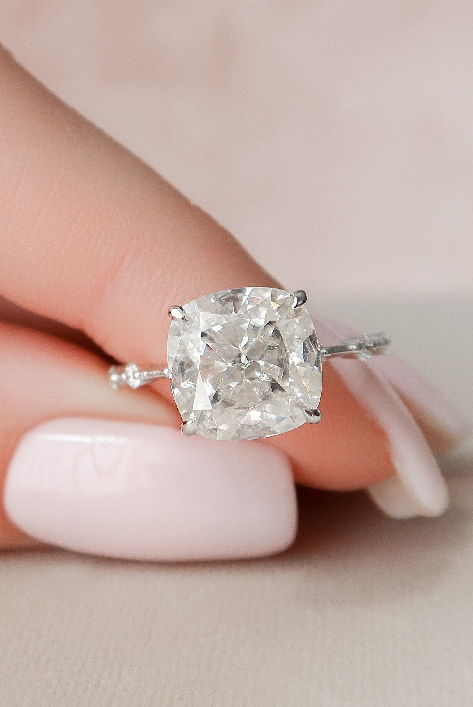 5.0CT Cushion Petite Pave Moissanite Diamond Engagement Ring For Her