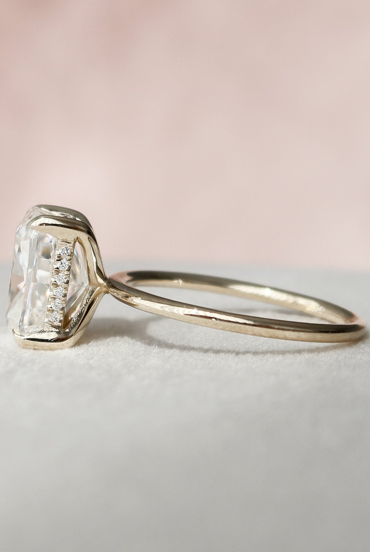4.50CT Elongated Cushion Solitaire Moissanite Diamond Hidden Halo Engagement Ring
