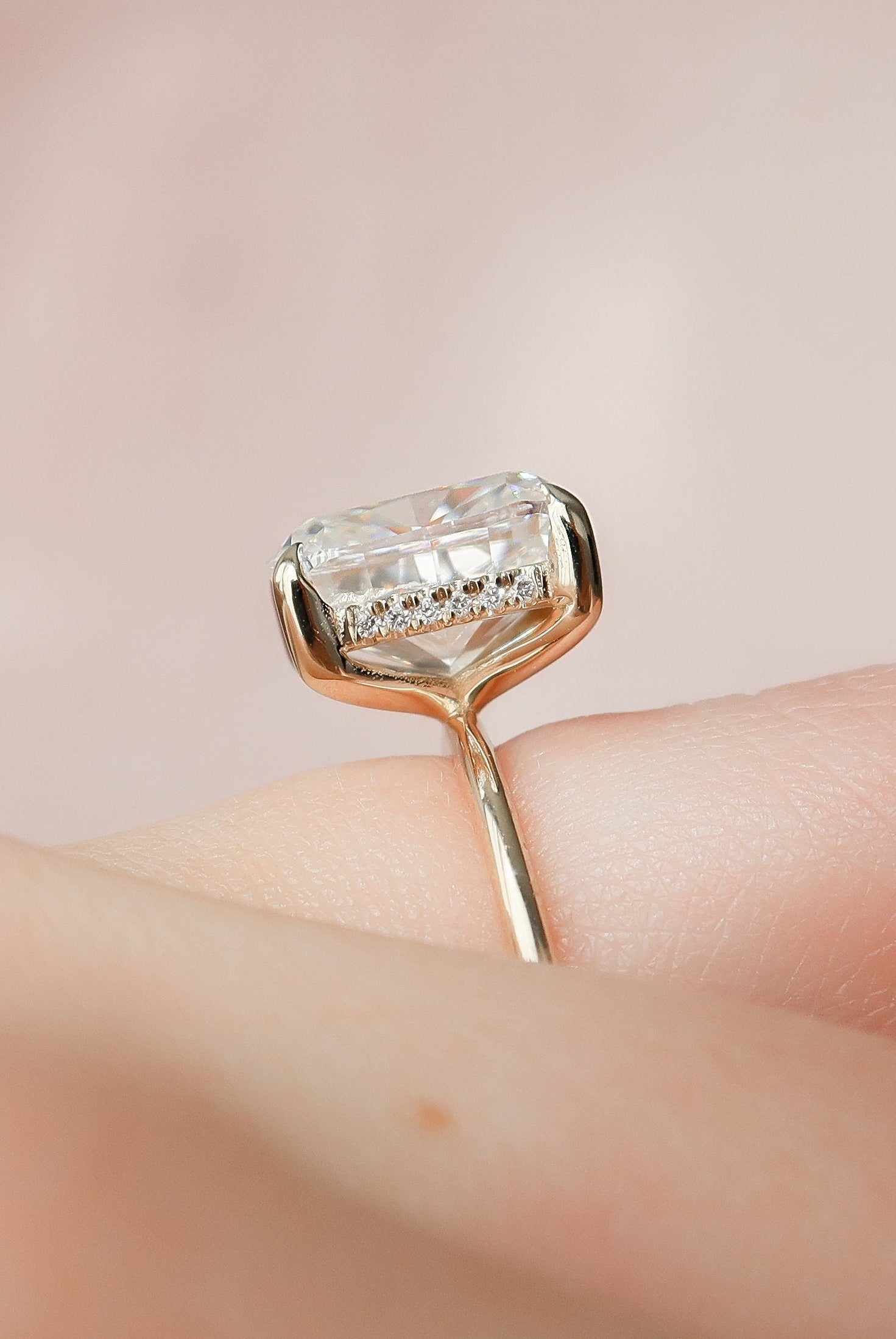 4.50CT Elongated Cushion Solitaire Moissanite Diamond Hidden Halo Engagement Ring