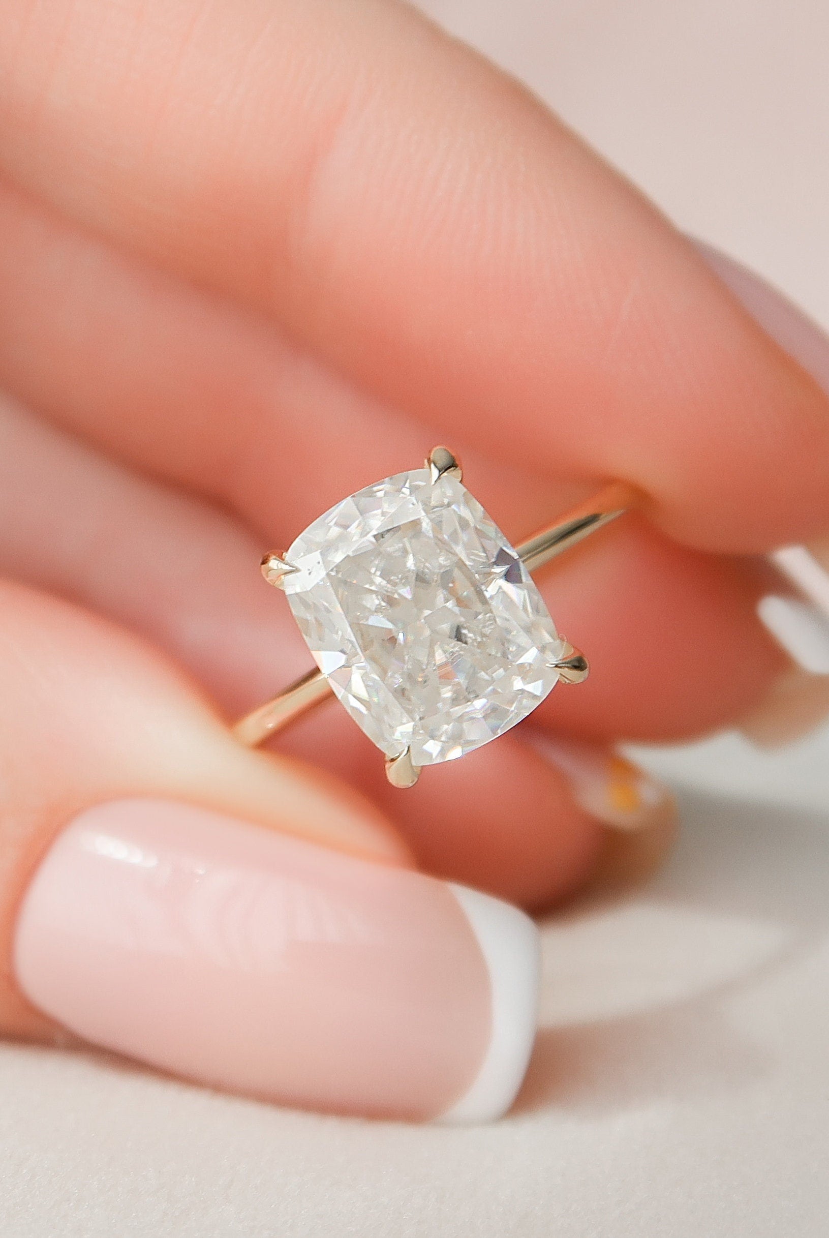 4.50CT Elongated Cushion Solitaire Moissanite Diamond Hidden Halo Engagement Ring
