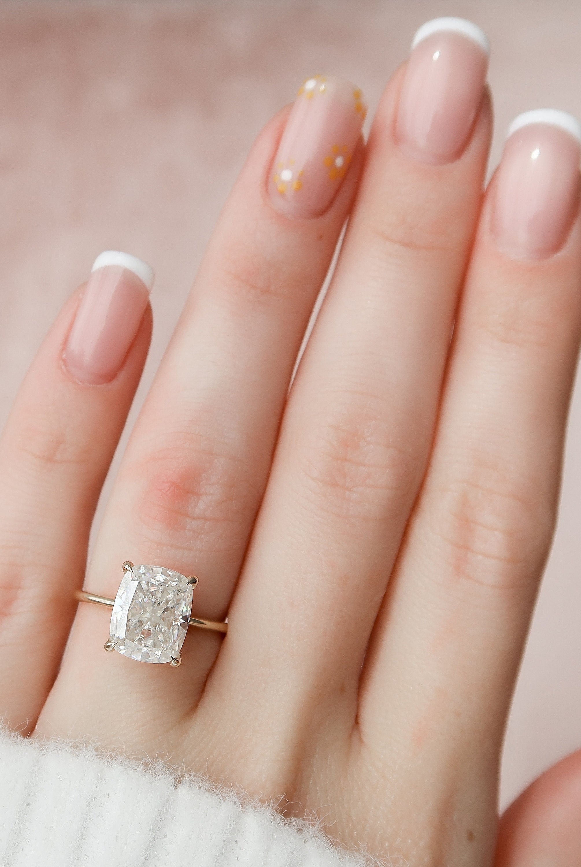 4.50CT Elongated Cushion Solitaire Moissanite Diamond Hidden Halo Engagement Ring