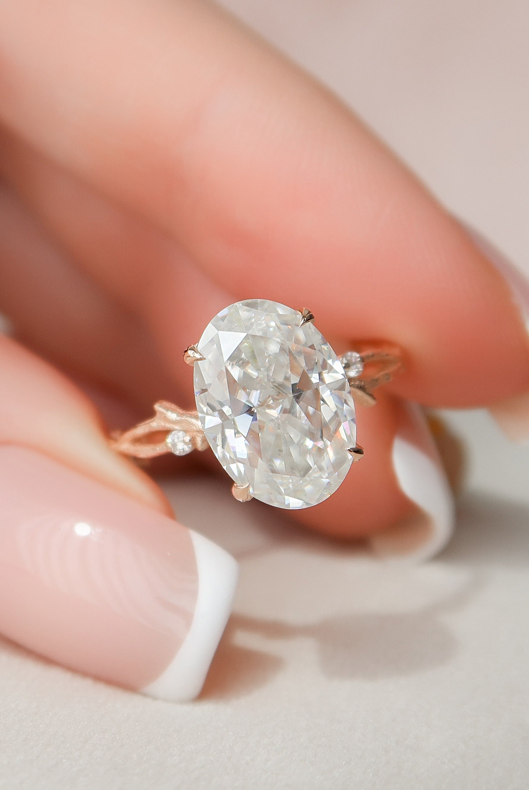 4.0CT Oval Twig Moissanite Diamond Engagement Ring For Women