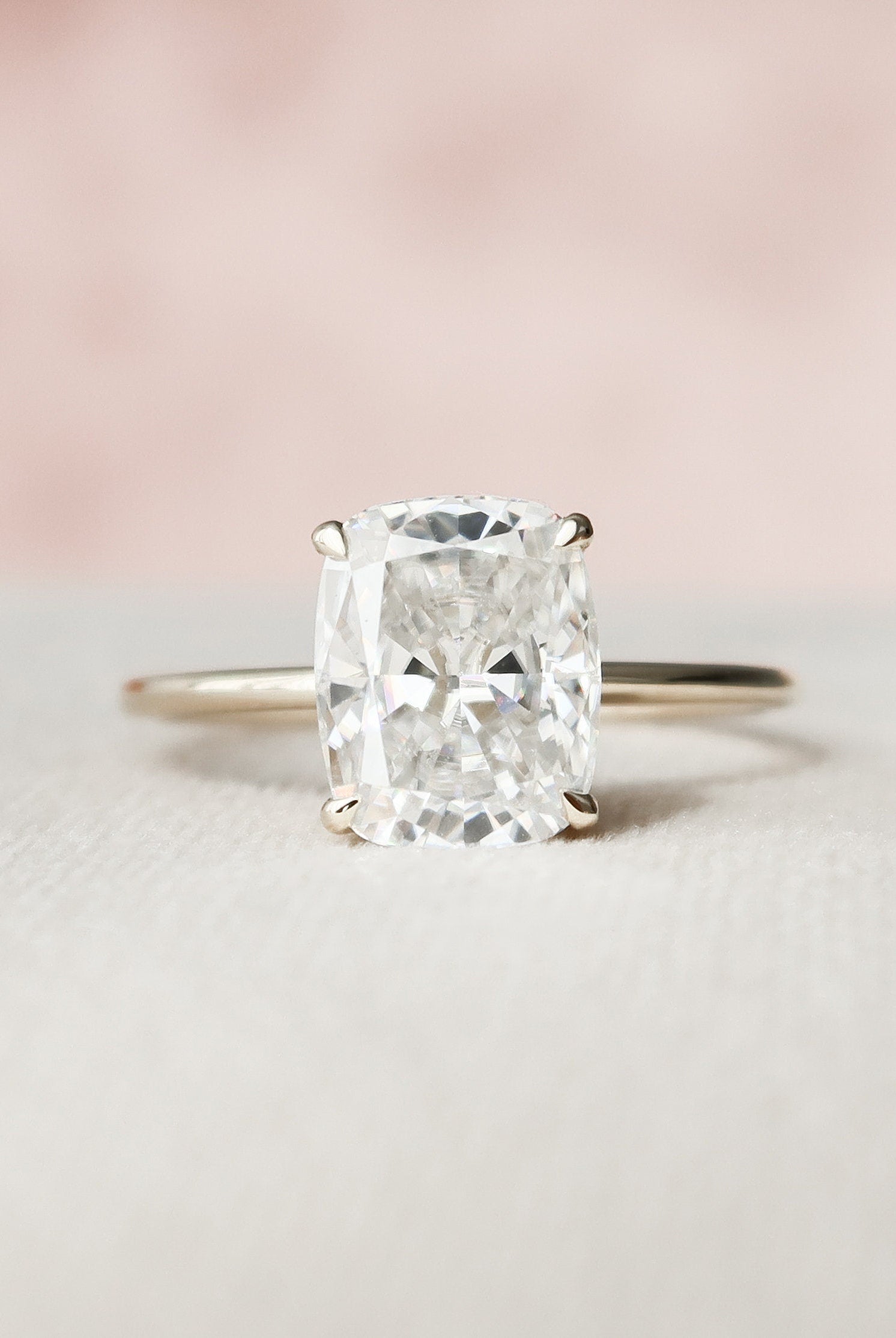 4.0CT Elongated Cushion Hidden Halo Moissanite Diamond Two Tone Engagement Ring