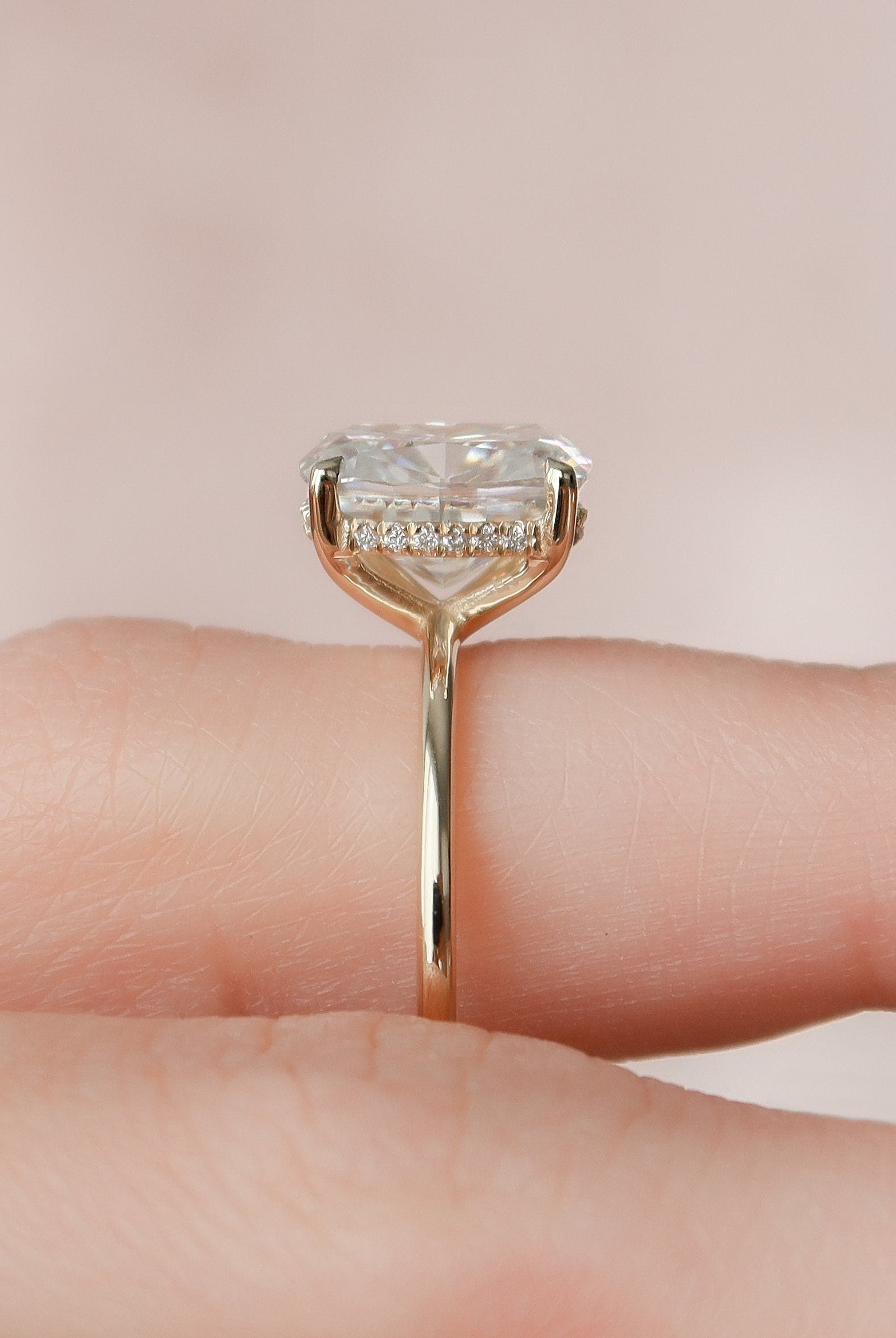 4.0CT Elongated Cushion Hidden Halo Moissanite Diamond Two Tone Engagement Ring