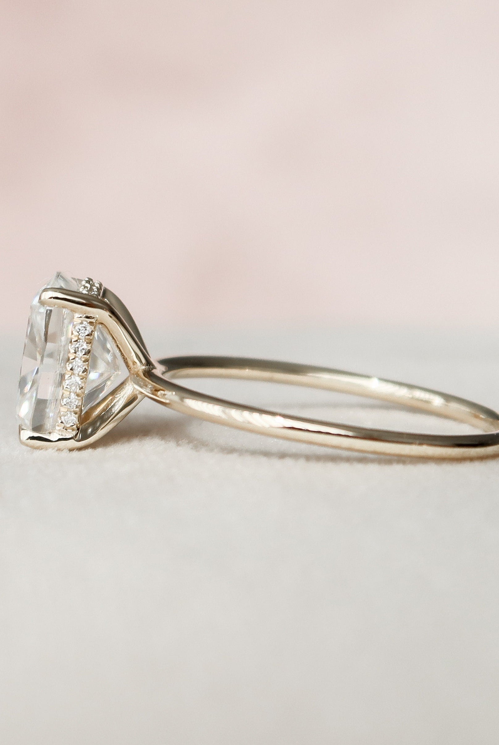 4.0CT Elongated Cushion Hidden Halo Moissanite Diamond Two Tone Engagement Ring
