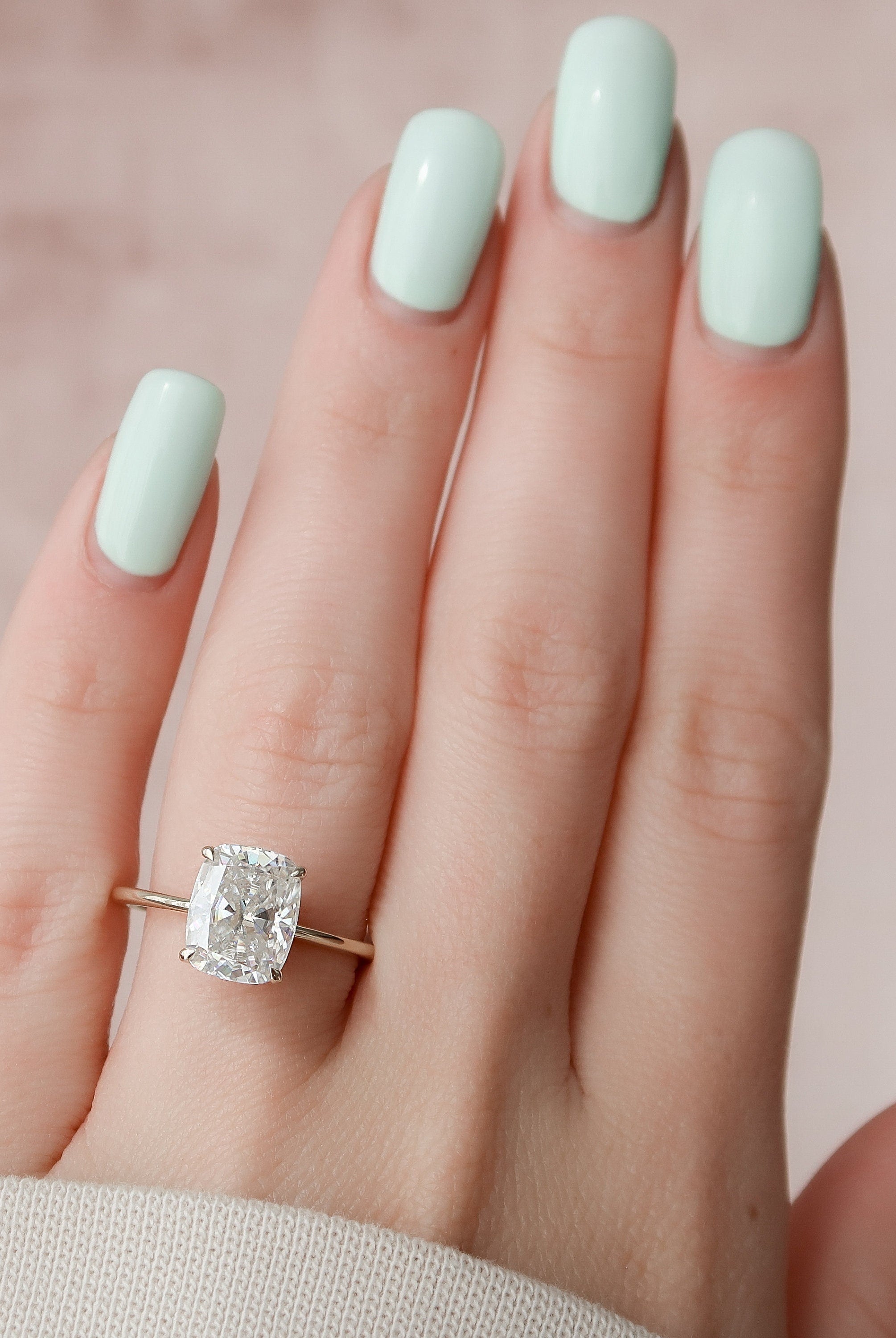 4.0CT Elongated Cushion Hidden Halo Moissanite Diamond Two Tone Engagement Ring
