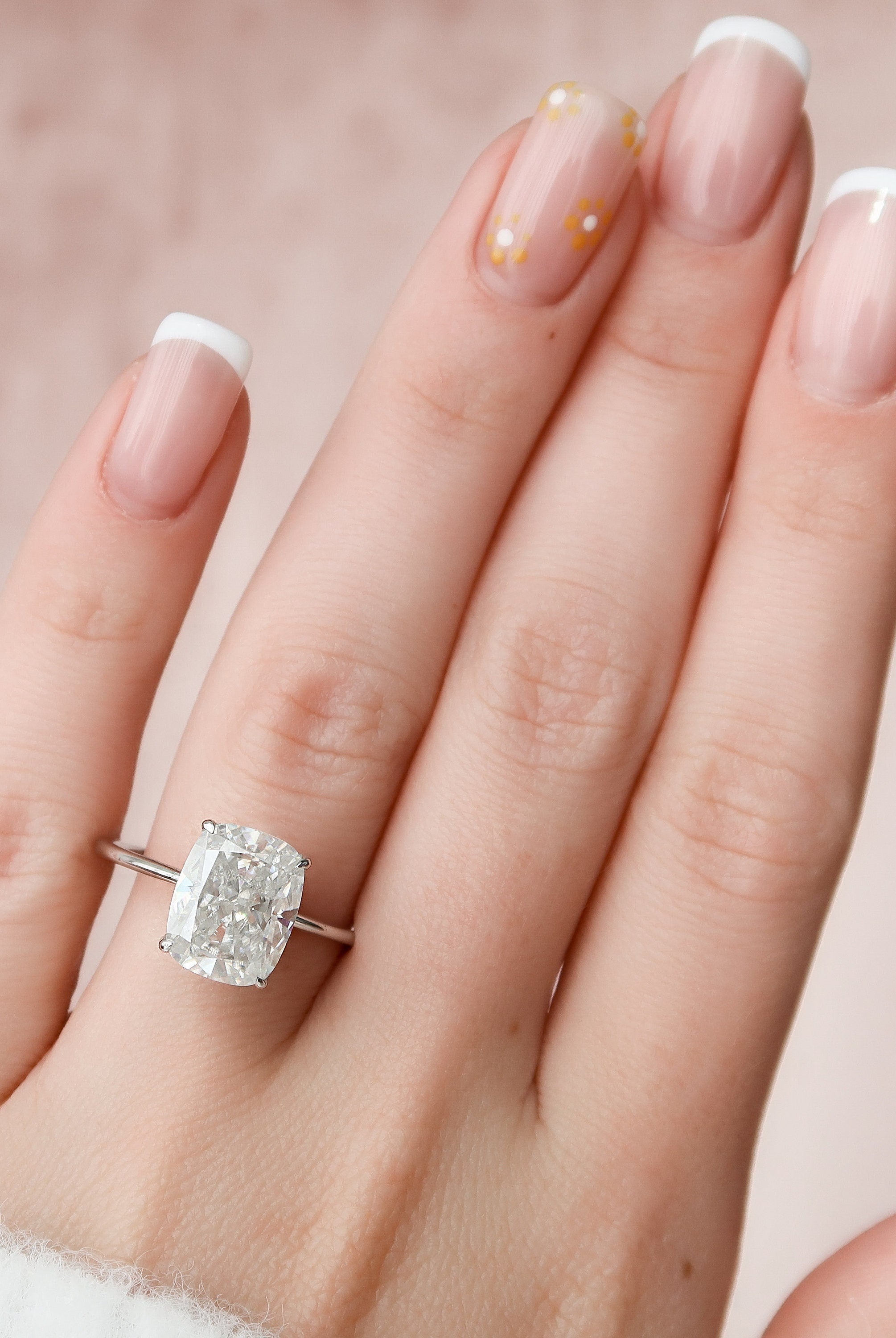 6.0CT Elongated Cushion Hidden Halo Moissanite Diamond Solitaire Engagement Ring