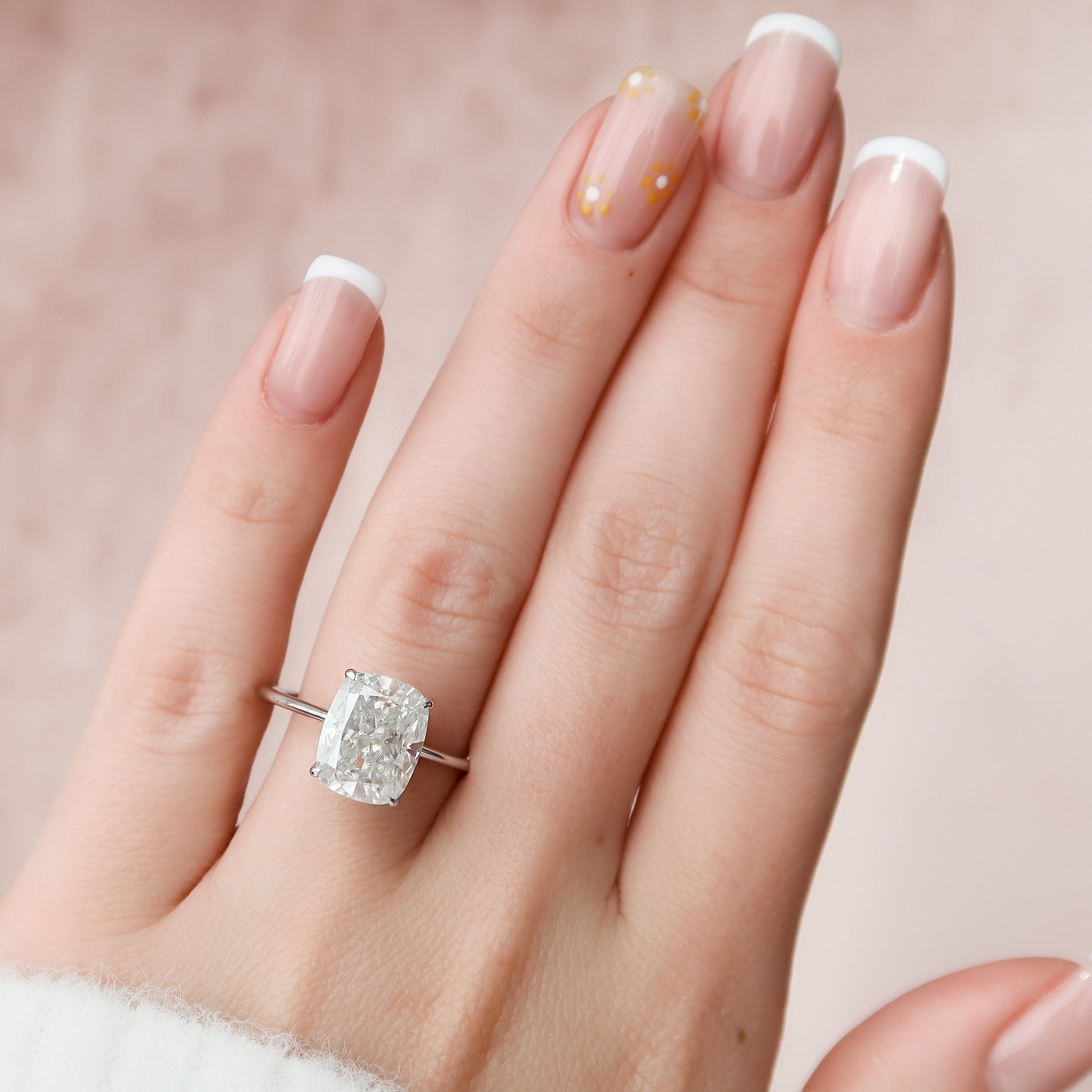 6.0CT Elongated Cushion Hidden Halo Moissanite Diamond Solitaire Engagement Ring