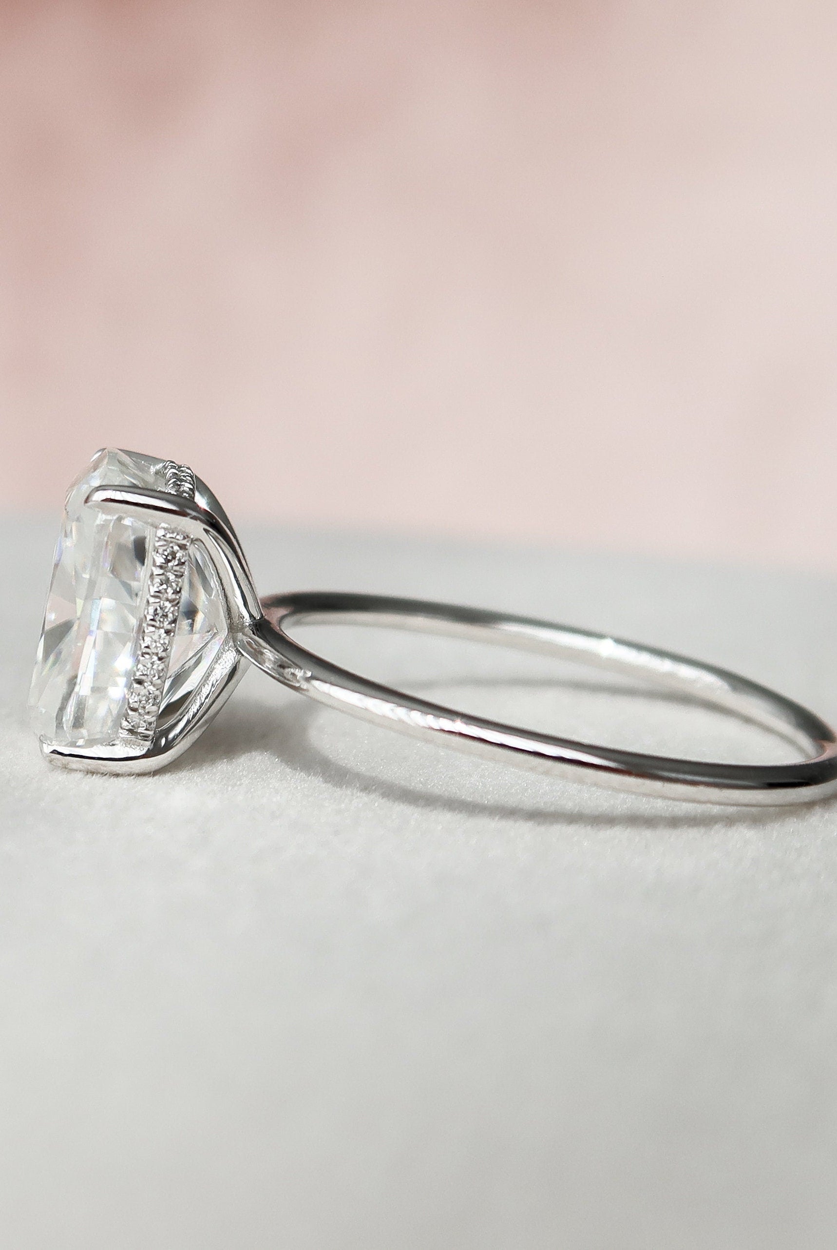 6.0CT Elongated Cushion Hidden Halo Moissanite Diamond Solitaire Engagement Ring