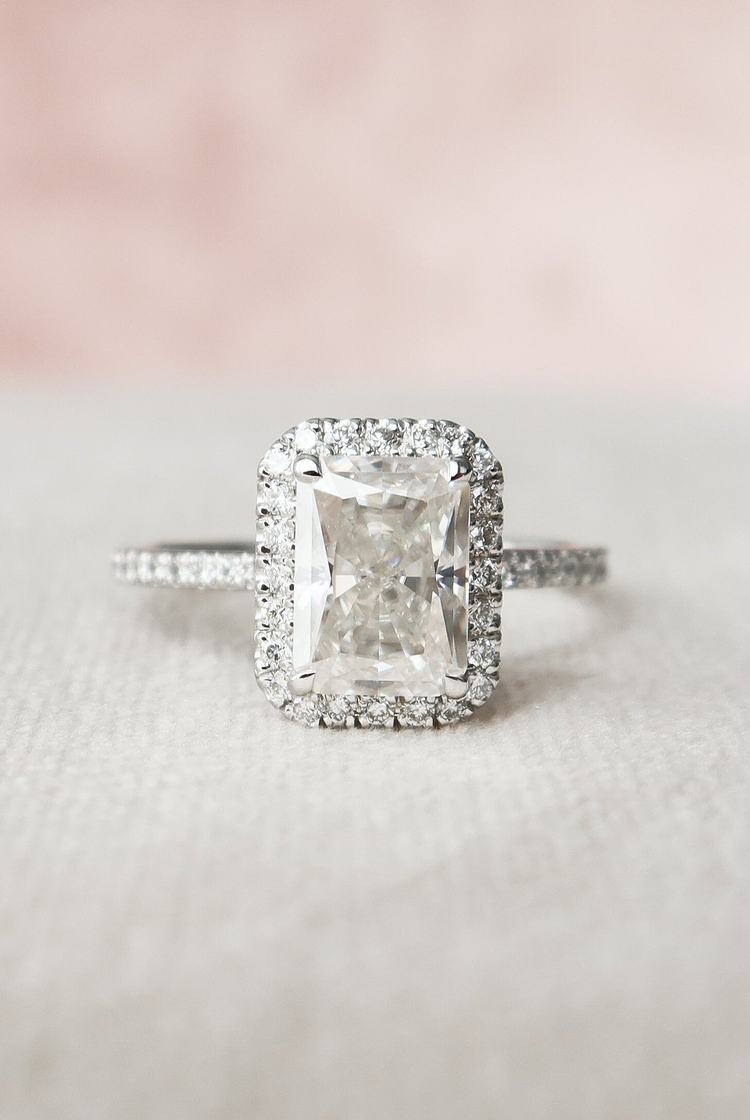 2.0CT Radiant Halo Moissanite Diamond Pave Engagement Ring