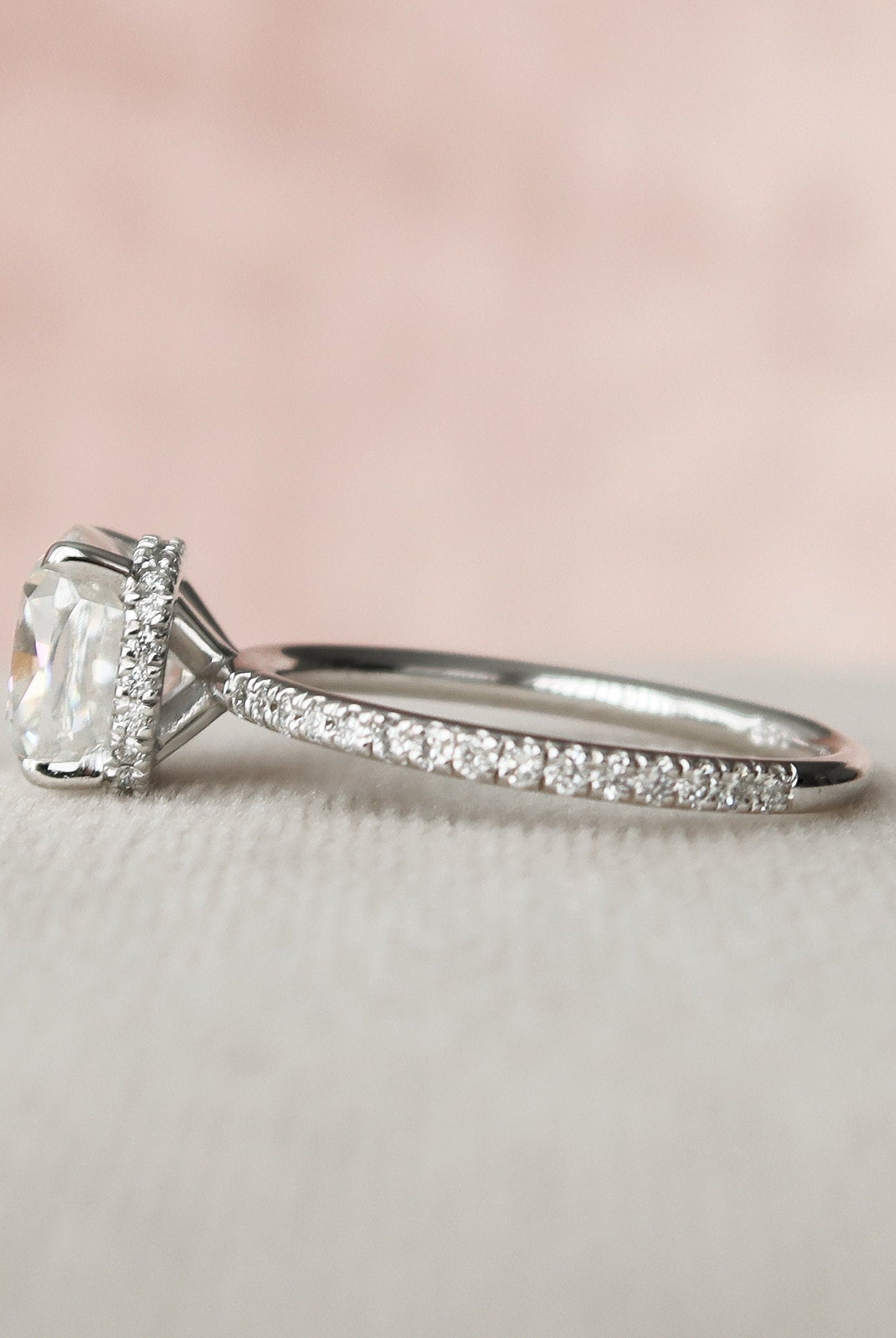 2.50CT Cushion Hidden Halo Moissanite Diamond Pave Engagement Ring
