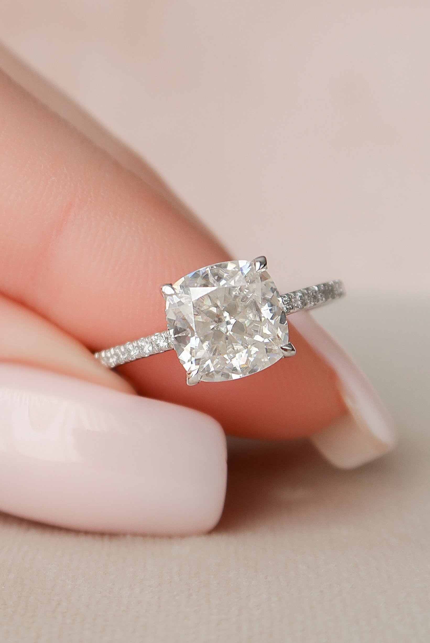 2.50CT Cushion Hidden Halo Moissanite Diamond Pave Engagement Ring