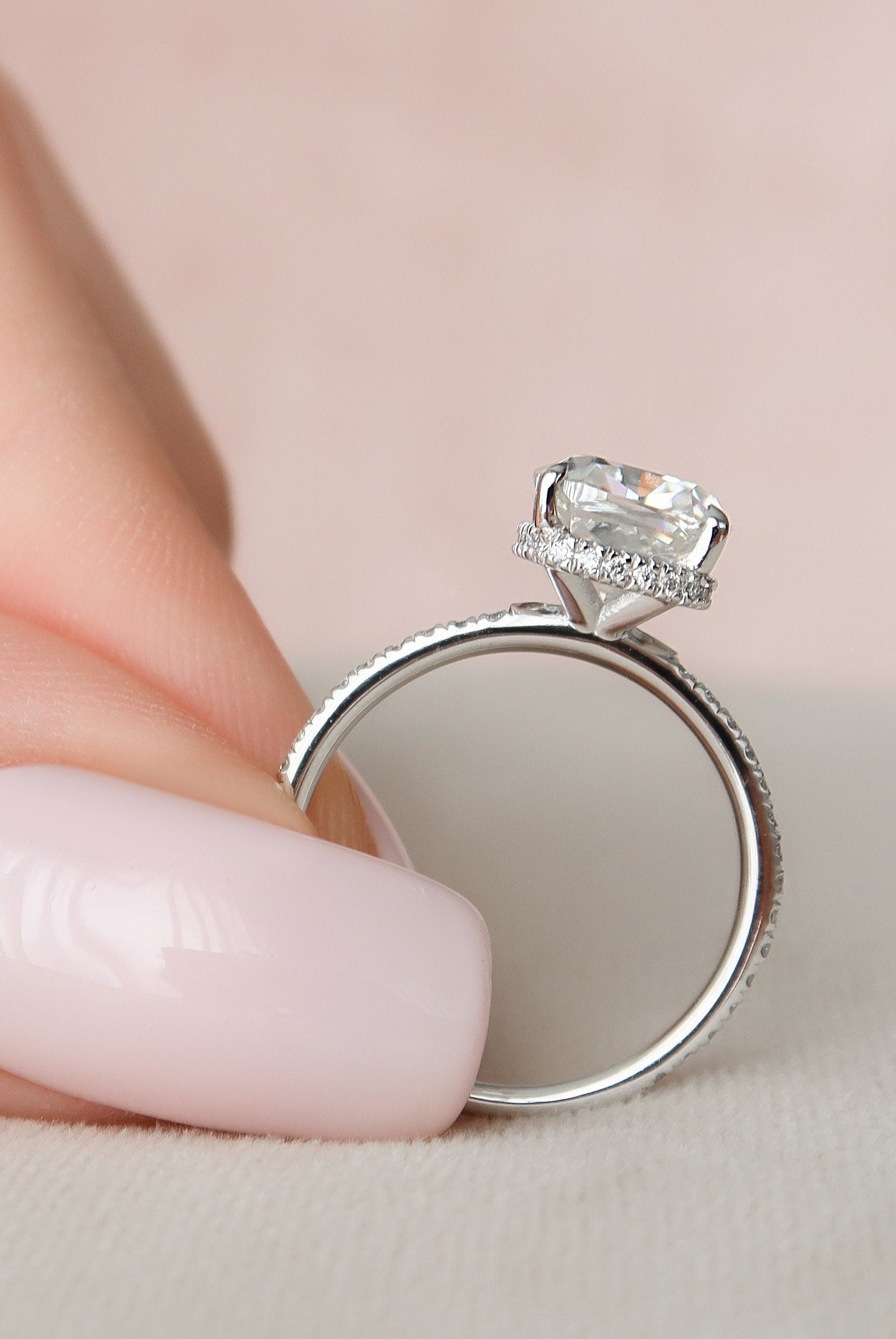 2.50CT Cushion Hidden Halo Moissanite Diamond Pave Engagement Ring