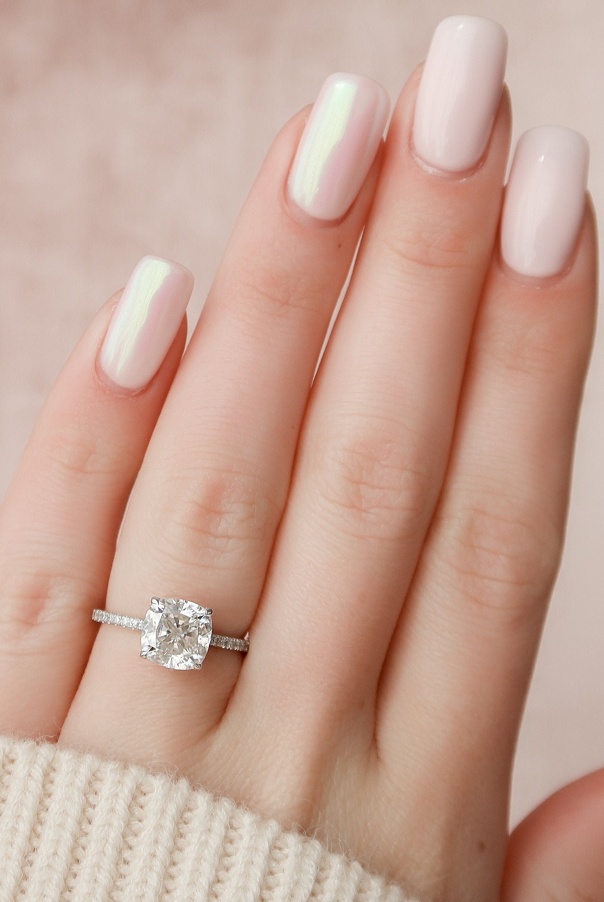 2.50CT Cushion Hidden Halo Moissanite Diamond Pave Engagement Ring