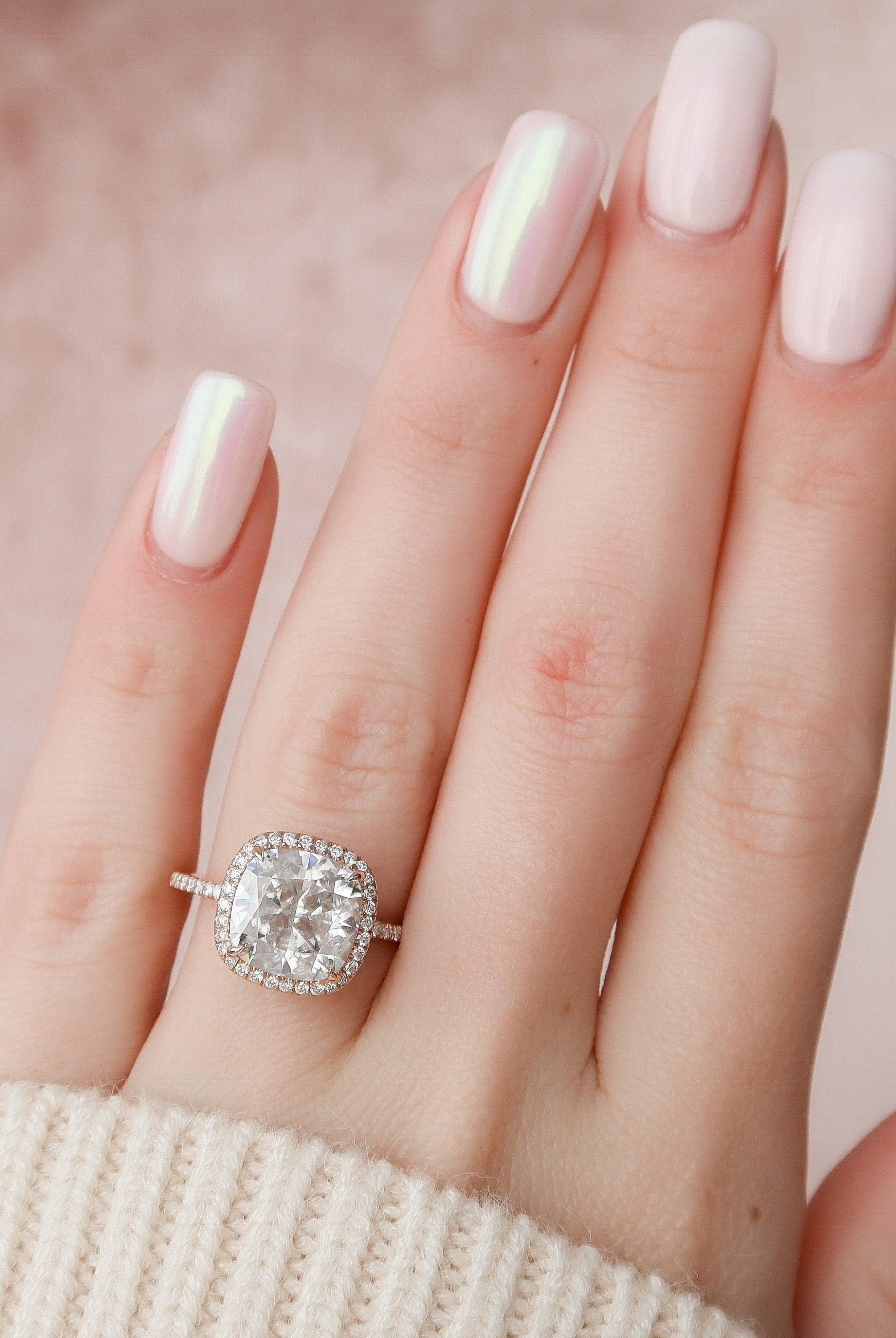 5.0CT Cushion Halo Moissanite Diamond Pave Engagement Ring For Women