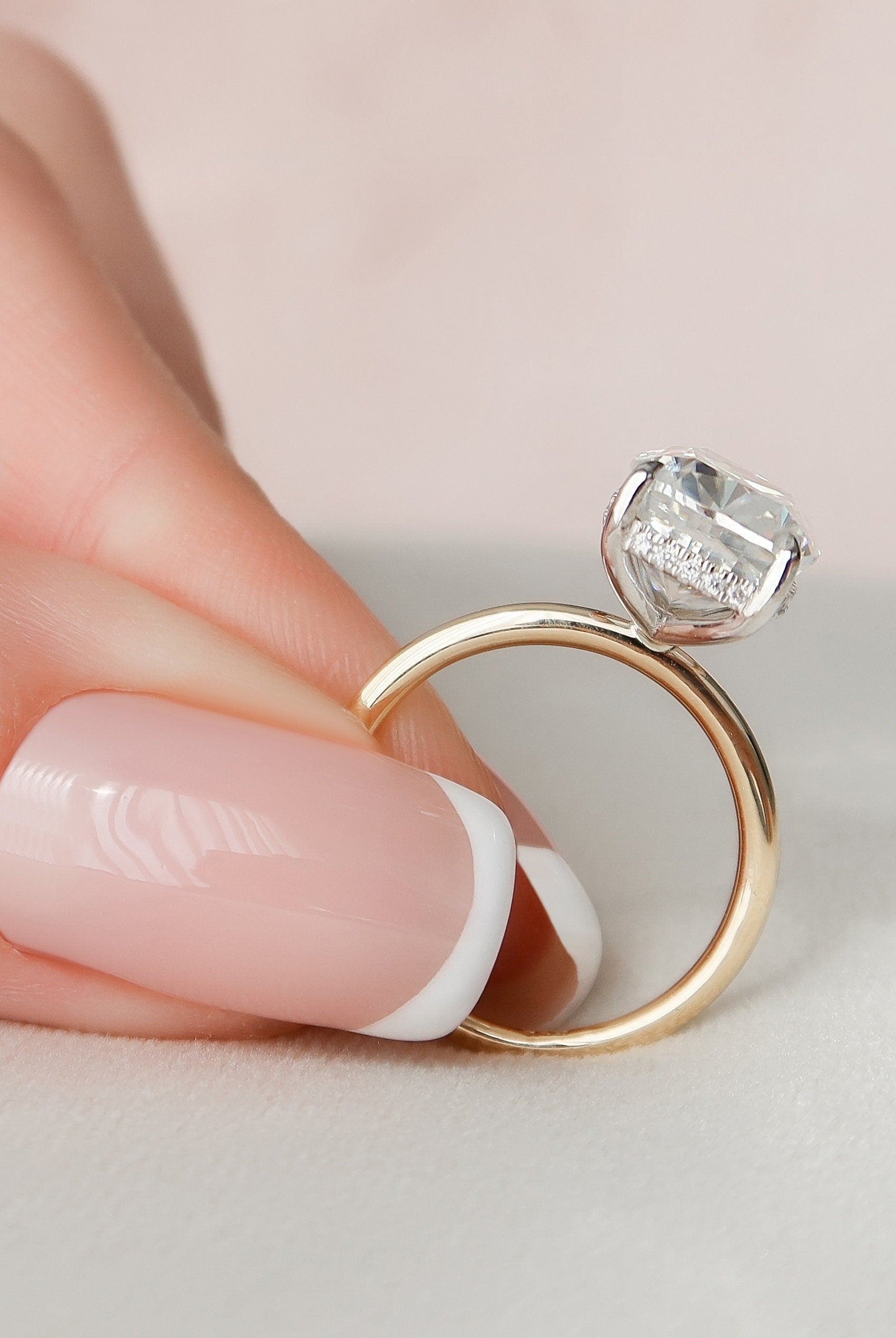 4.0CT Elongated Cushion Hidden Halo Moissanite Diamond Two Tone Engagement Ring