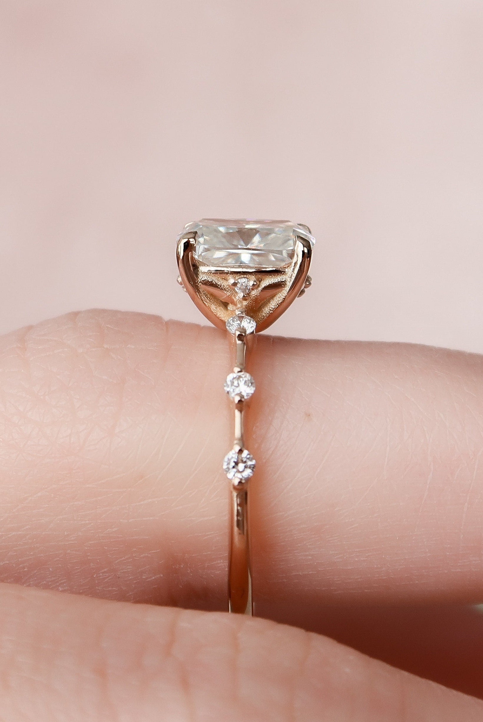 2.0CT Elongated Cushion Moissanite Diamond Petite Pave Engagement Ring