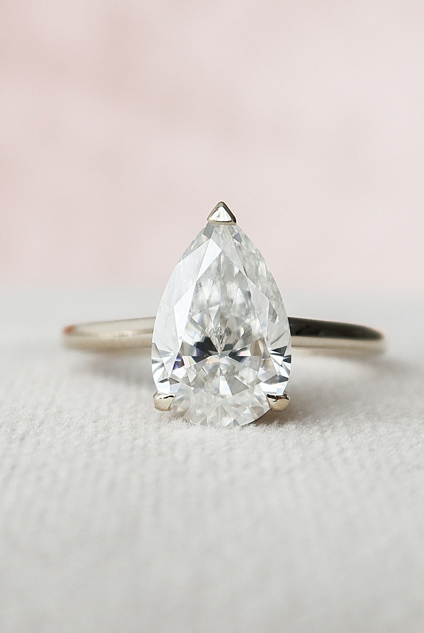 2.0CT Pear Hidden Halo Moissanite Diamond Solitaire Engagement Ring