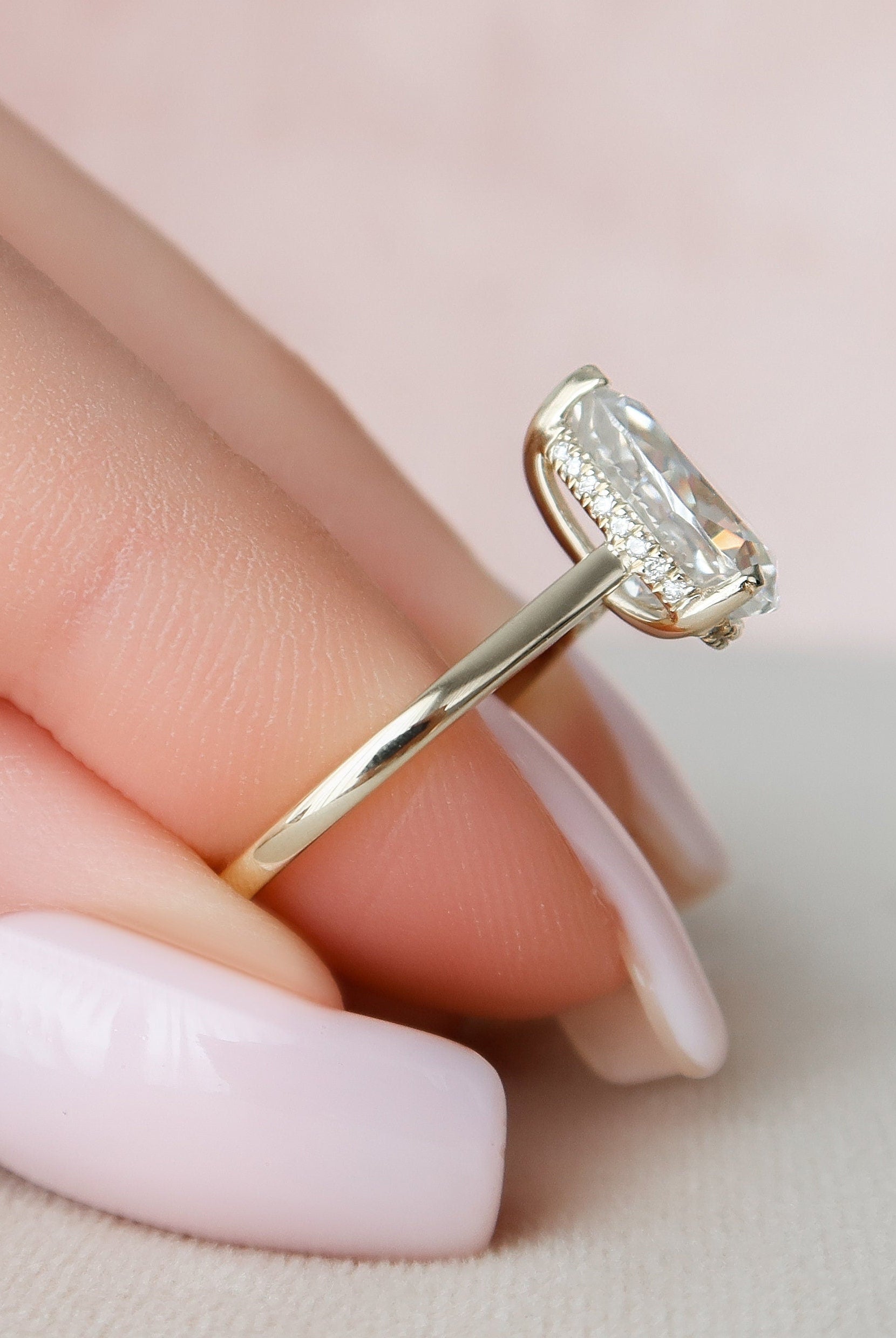 2.0CT Pear Hidden Halo Moissanite Diamond Solitaire Engagement Ring