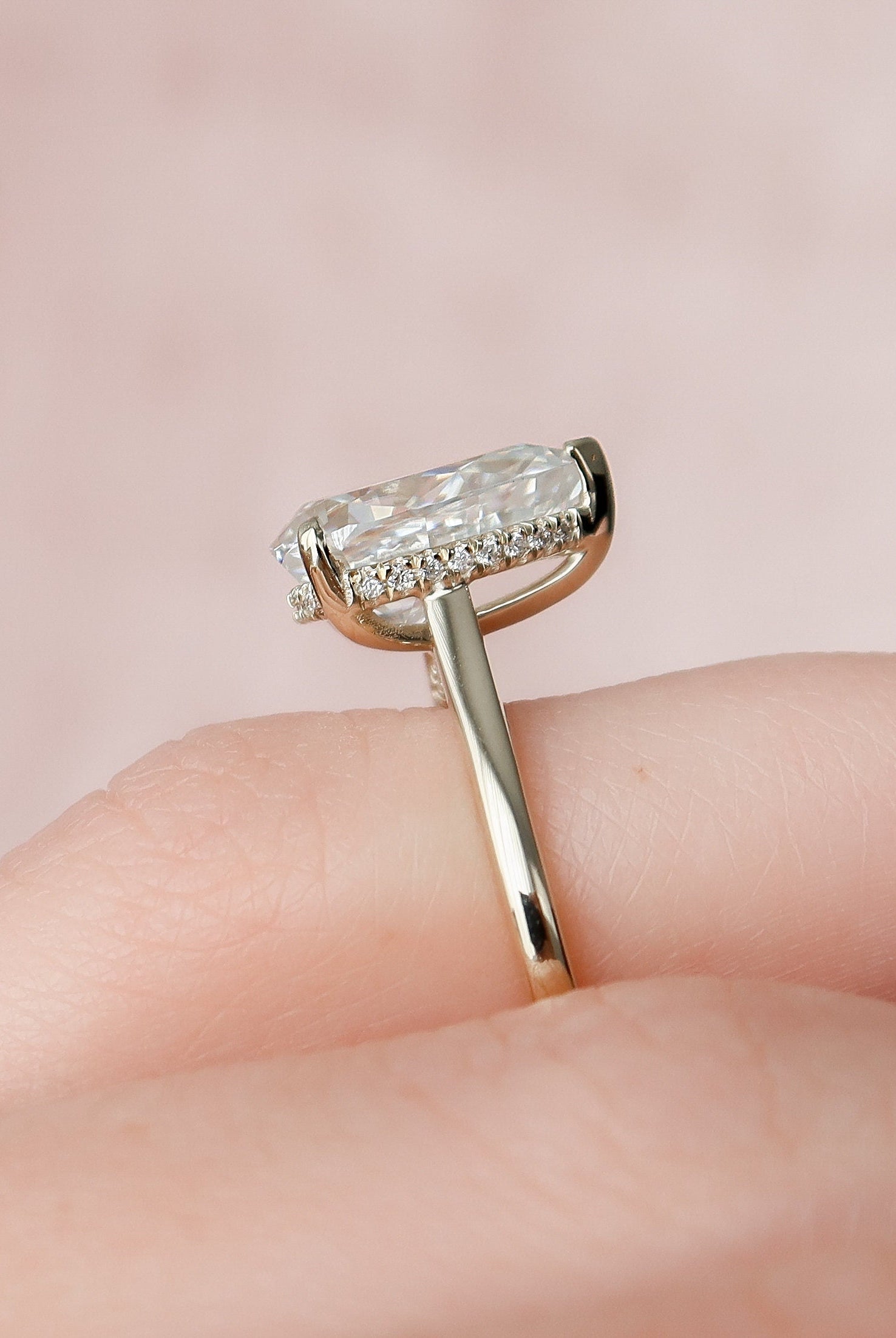 2.0CT Pear Hidden Halo Moissanite Diamond Solitaire Engagement Ring