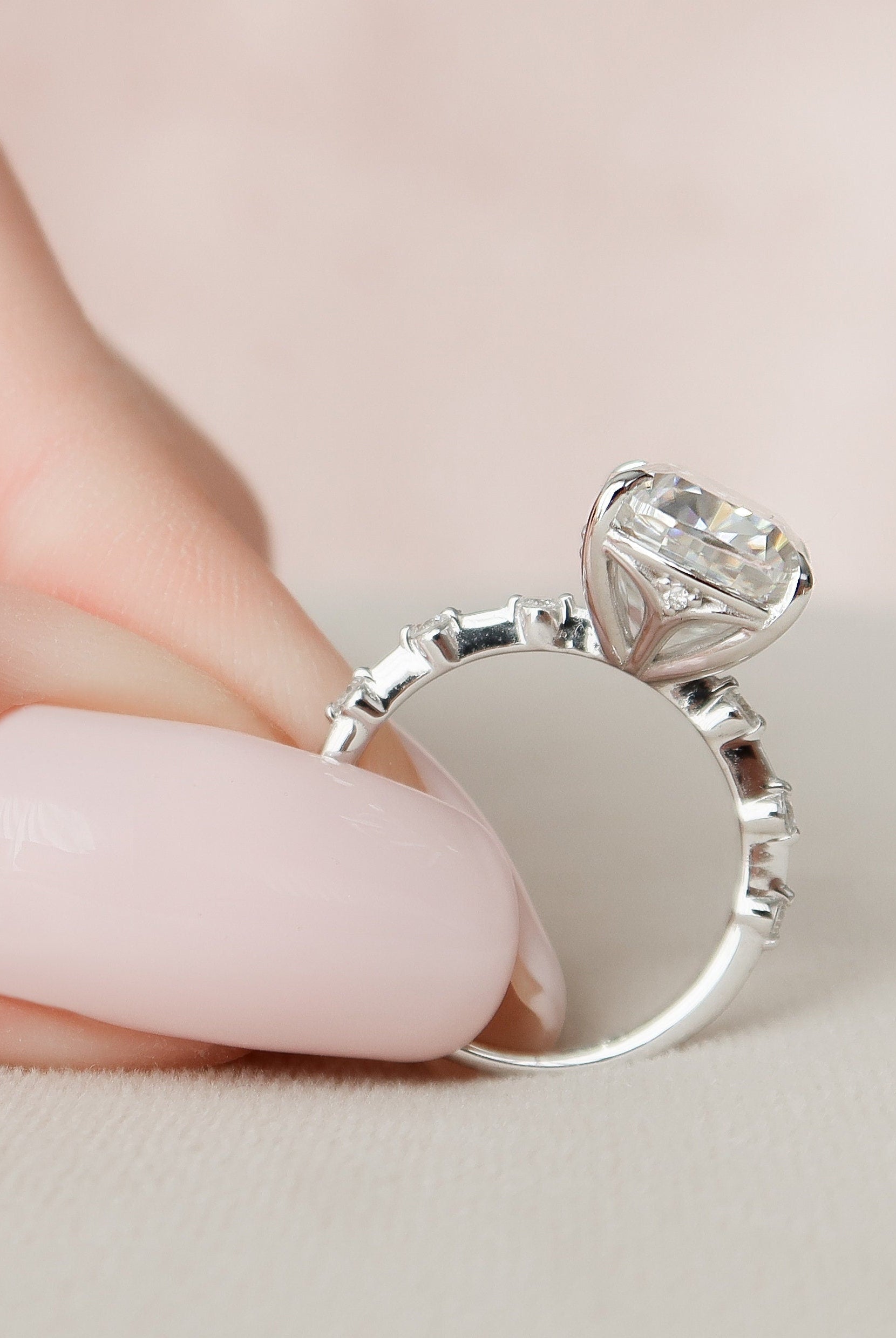 5.0CT Elongated Cushion Petite Pave Moissanite Diamond Engagement Ring