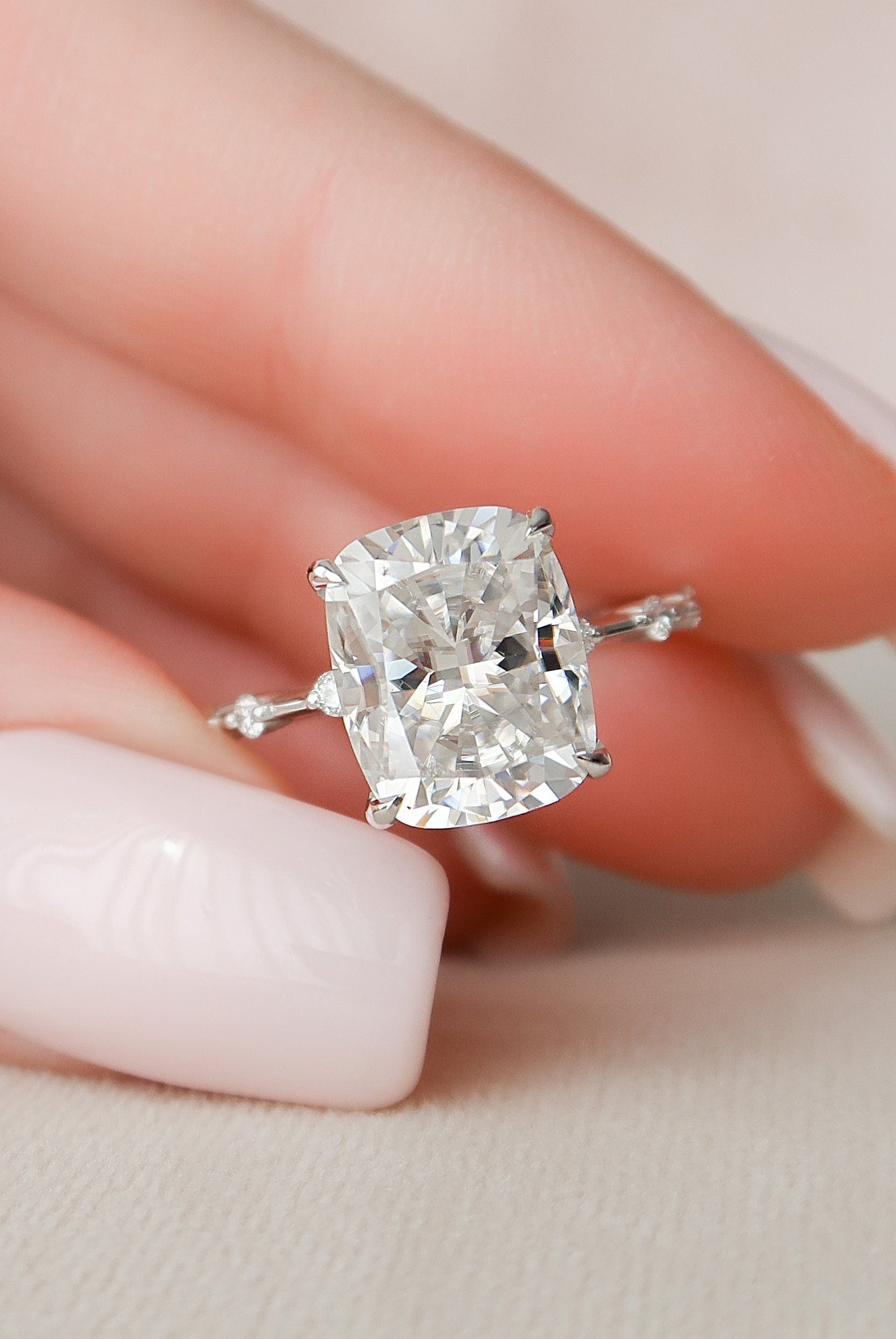 5.0CT Elongated Cushion Petite Pave Moissanite Diamond Engagement Ring