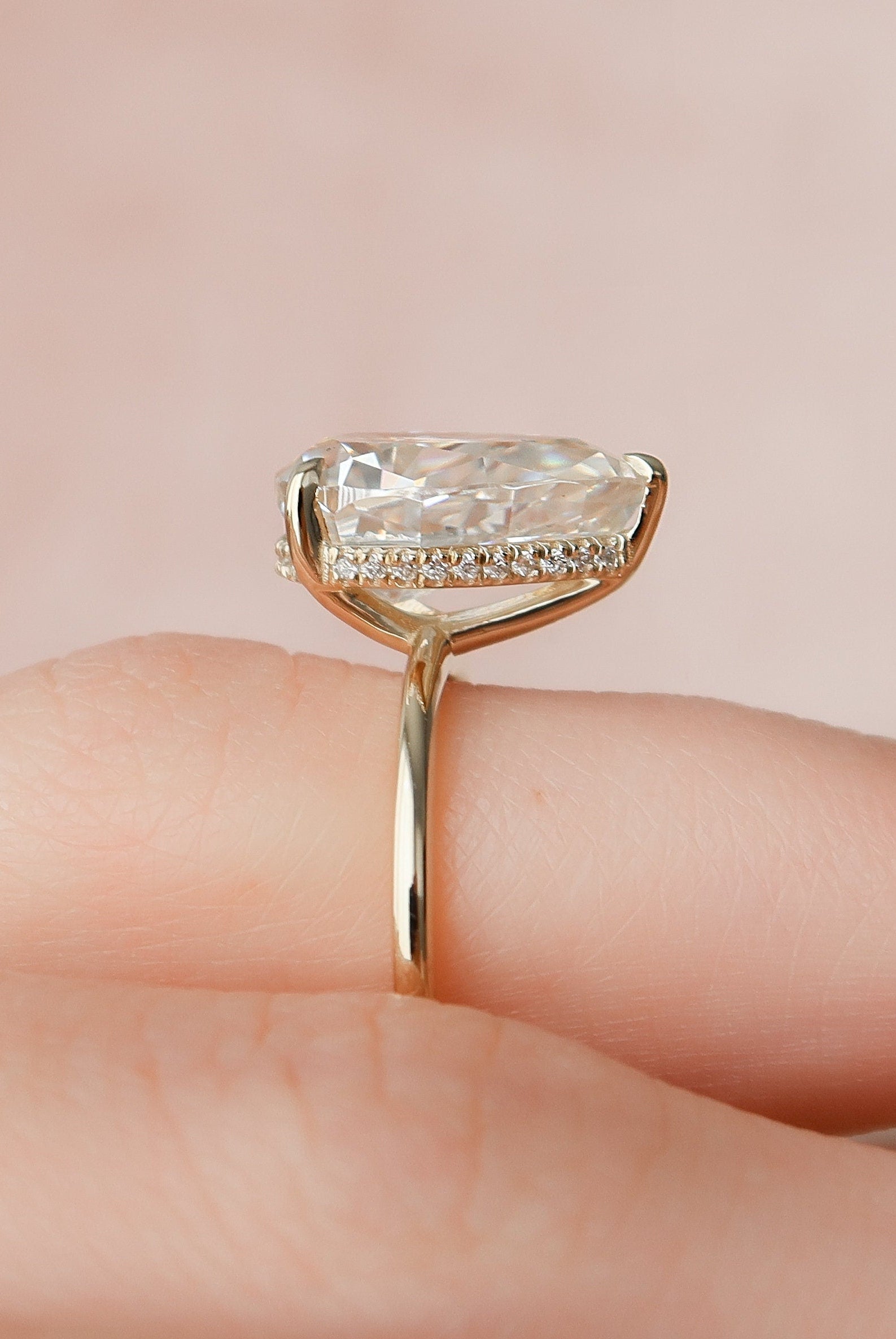 3.0CT Pear Hidden Halo Moissanite Diamond Solitaire Engagement Ring